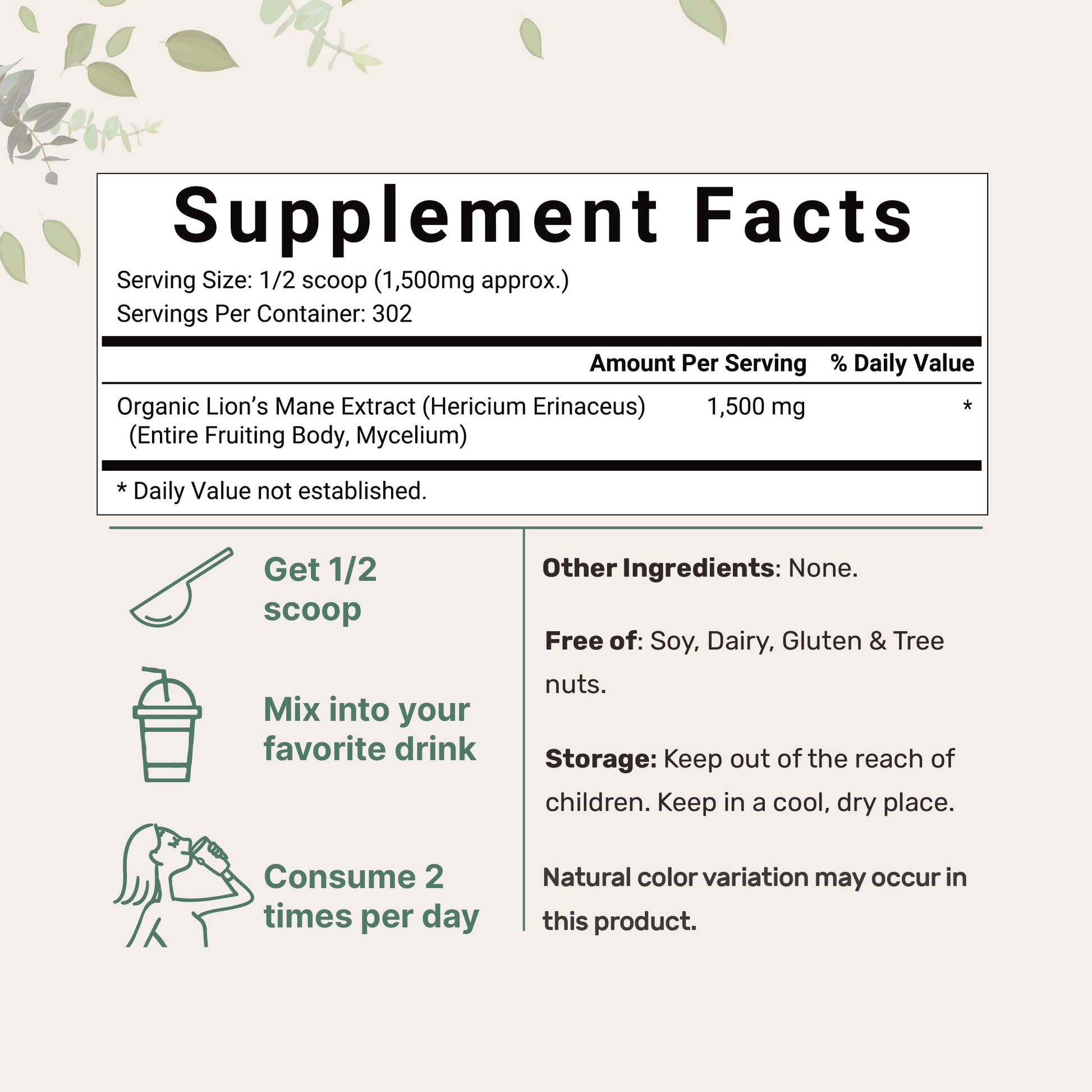 Micro Ingredients Organic Lions Mane Mushroom Supplement Powder 16 Ounce Micro Ingredients