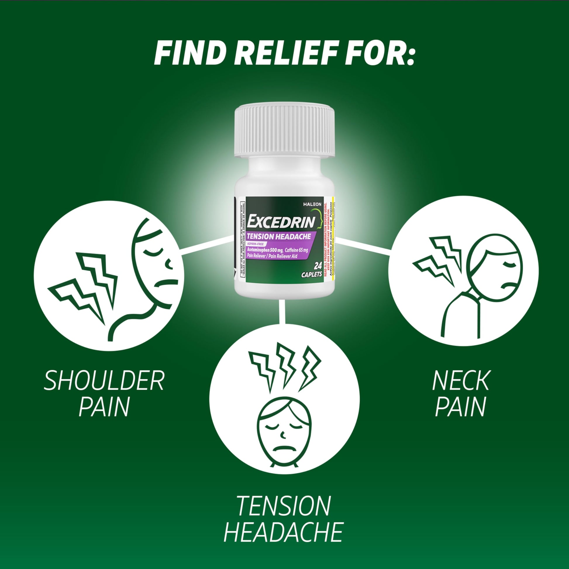 Excedrin Tension Headache Relief Caplets Without Aspirin for Head, Neck and Shoulder Pain Relief - 100 Count Excedrin