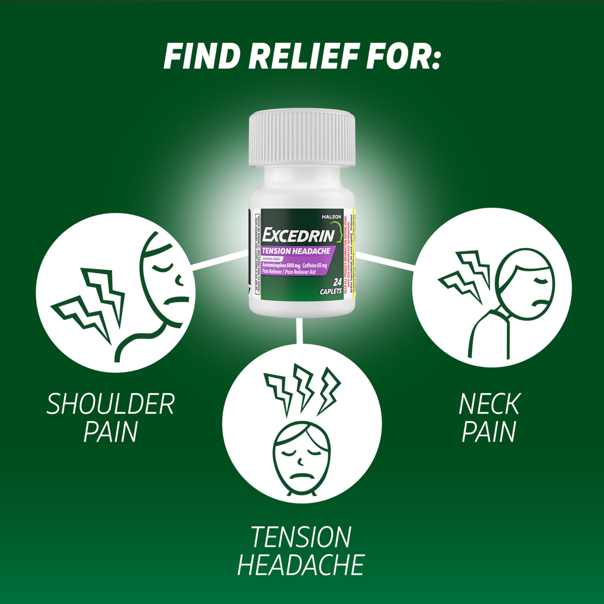 Excedrin Tension Headache Relief Caplets Without Aspirin for Head, Neck and Shoulder Pain Relief - 100 Count Excedrin