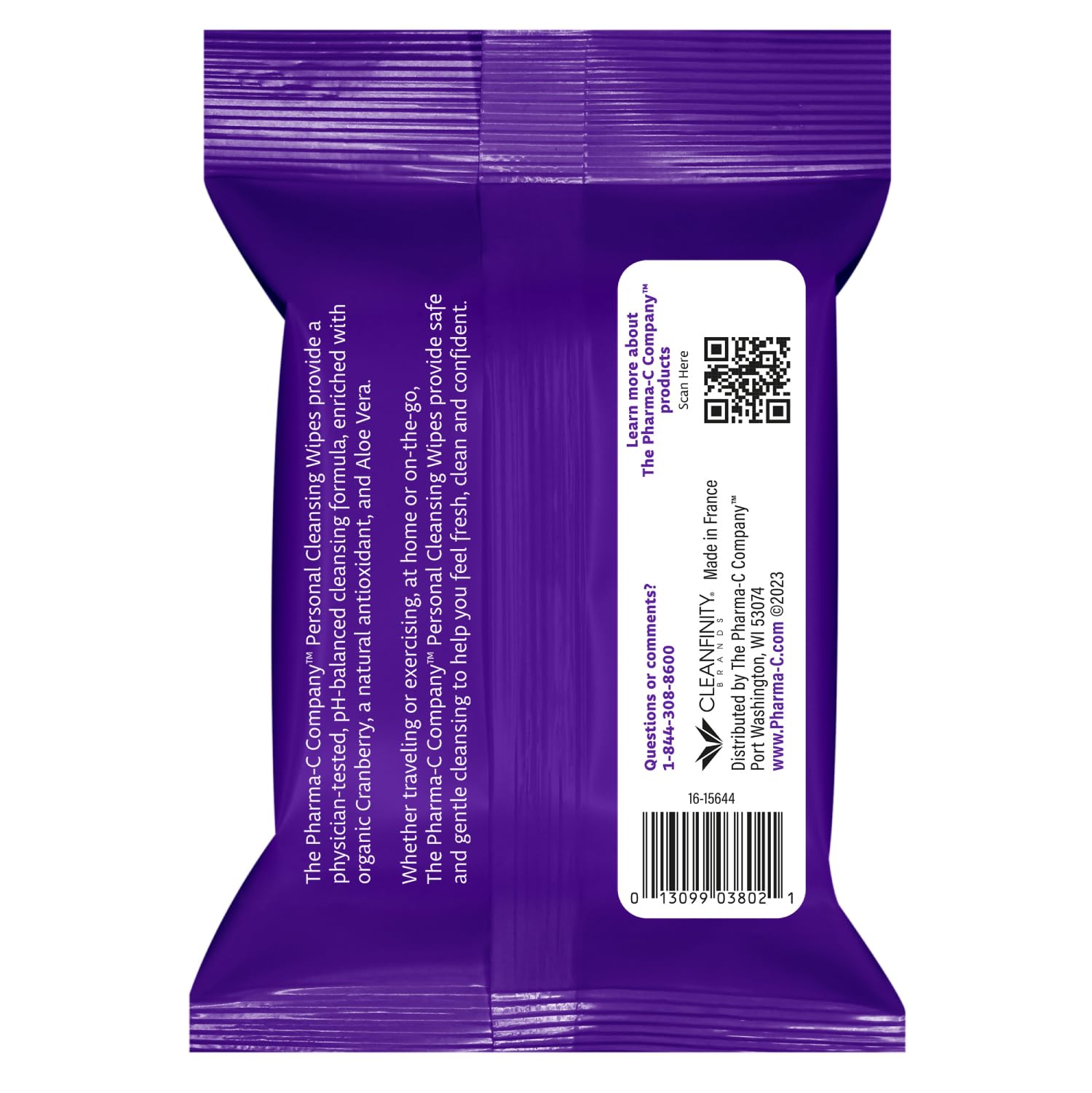 The Pharma-C Company Personal Cleansing Wipes [2 packs of 20 wipes] - Enriched with Cranberry & Aloe Vera Generic