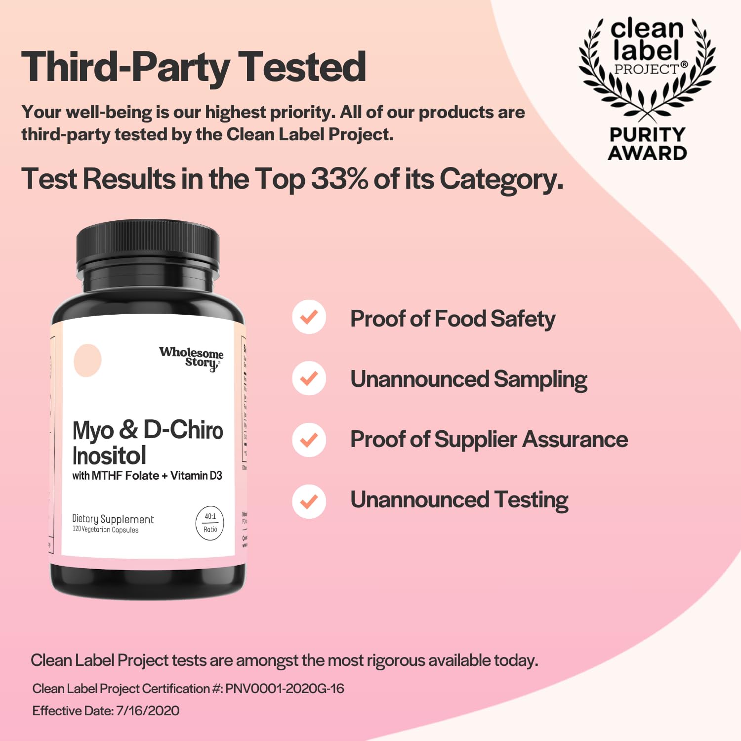 Myo-Inositol & D-Chiro Inositol Capsules with MTHF, Folate, Vitamin D| Support Wholesome Story