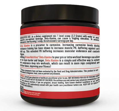 Driven Nutrition Beta Alanine, Unflavored - Preworkout Carnosine Booster for Physical Endurance, Reduce Lactic Acid & Muscle Fatigue, Support Workout Capacity for Weightlifting & High Intensity Cardio