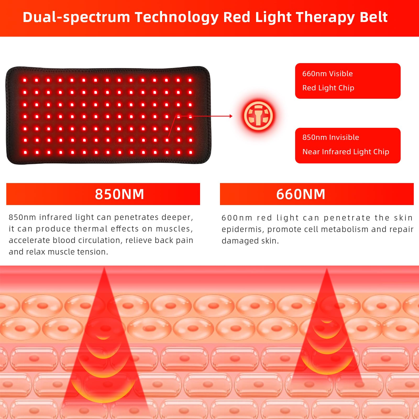 Red Light Therapy Infrared Light Therapy Heating Wrap Belt for Body Back Knee Shoulder Waist Muscle Pain AKYSUN