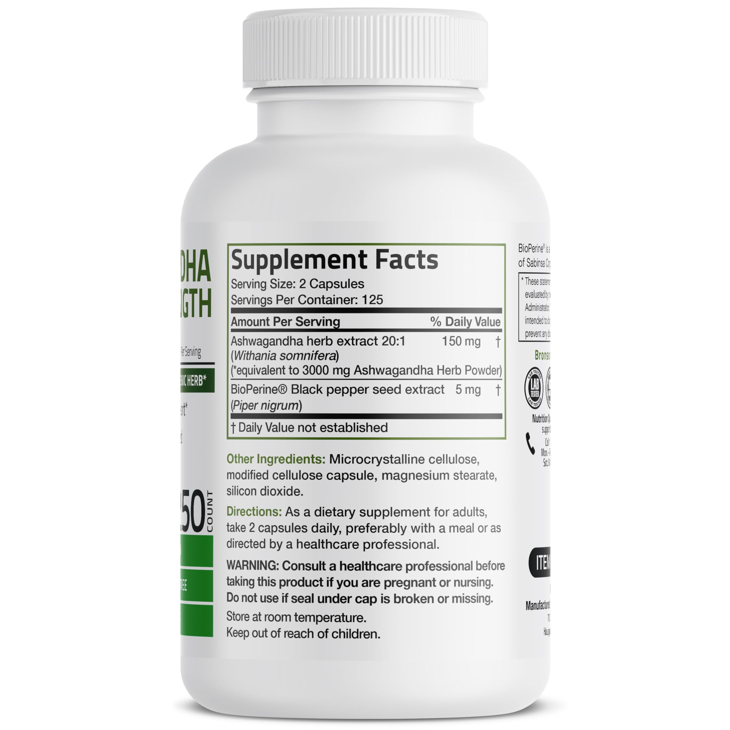 Bronson Ashwagandha Extra Strength 3000 mg Stress & Mood Support with BioPerine Bronson