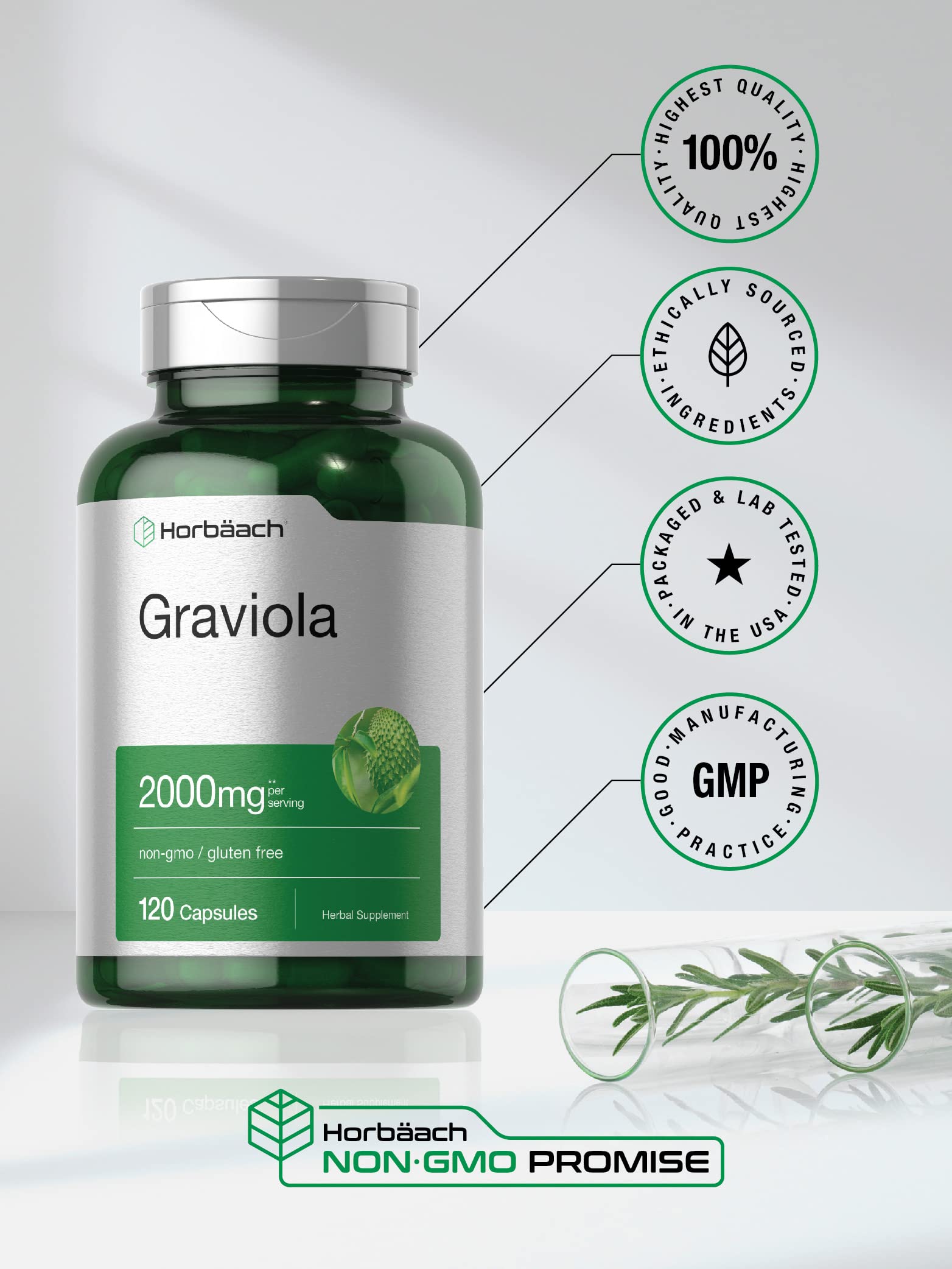 Graviola Extract 2000 mg 120 Capsules With Graviola Proprietary Blend Ingredient Horbäach