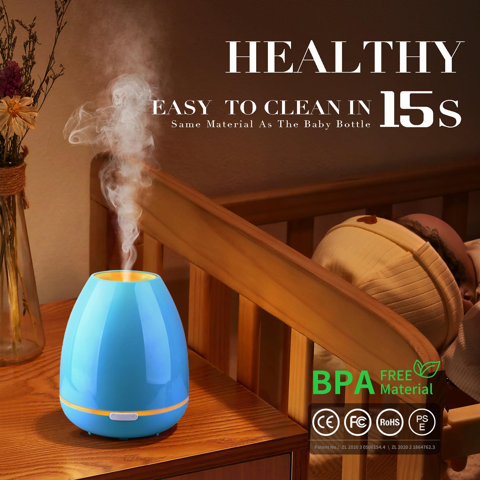 Essential Oil Diffuser for Bedroom Small Humidifier for Home Cool Mist Scent Diffuser 300ml 20 Hours Fashome