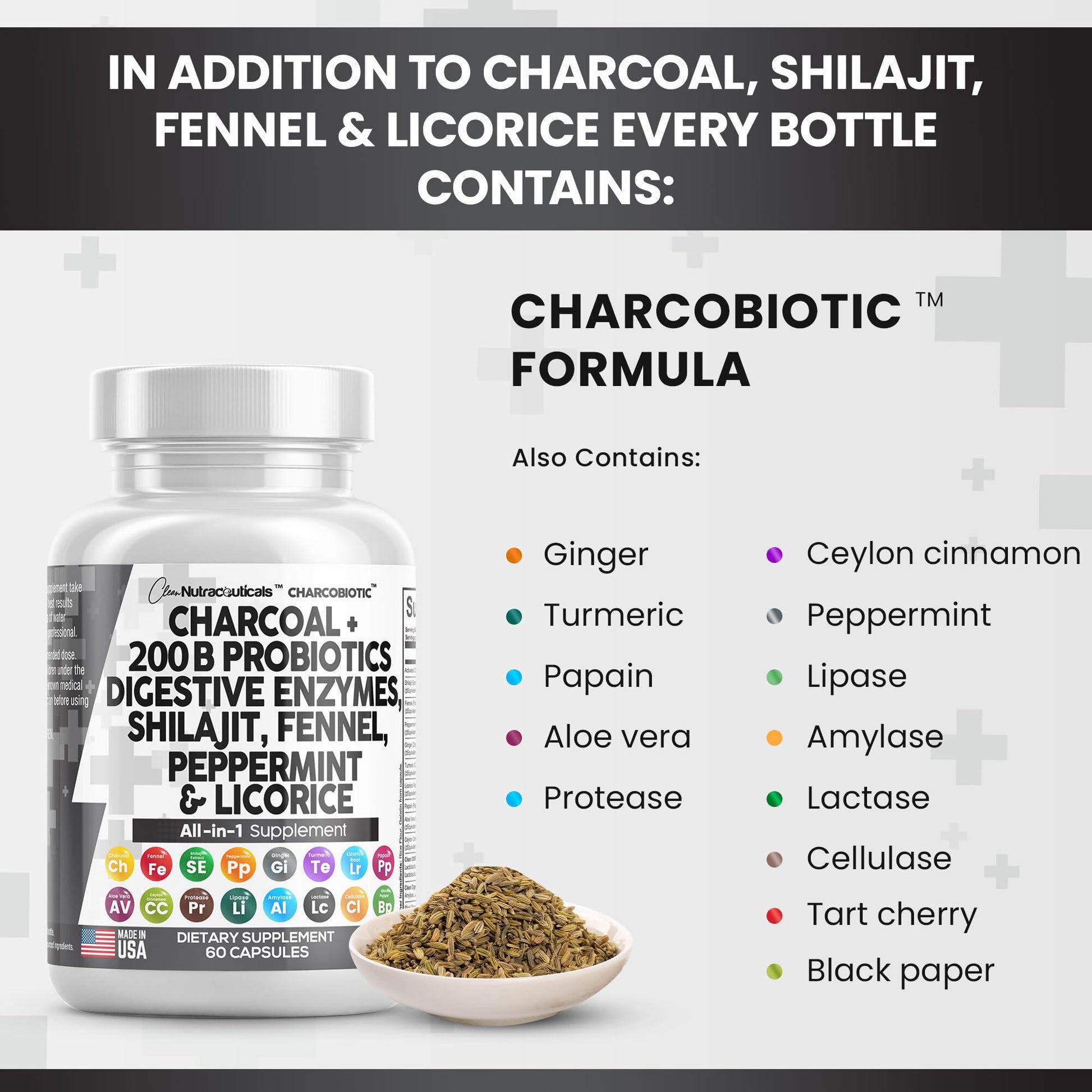 Clean Nutra Activated Charcoal Capsules 1000mg Shilajit 5000mg Pills