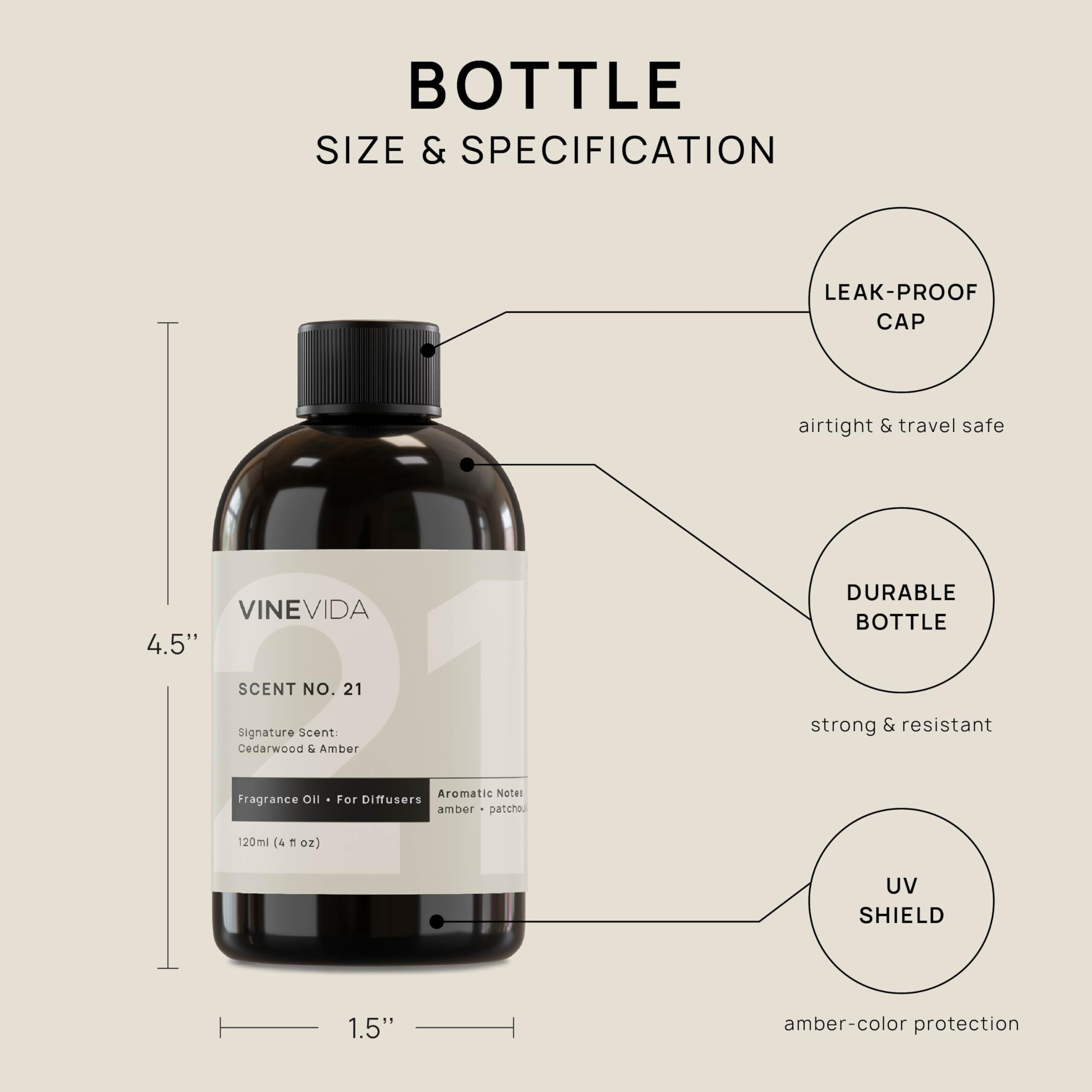 VINEVIDA [4 Fl Oz] Cedarwood & Amber Fragrance Oil for Cold Air Diffusers, Essential Oils VINEVIDA