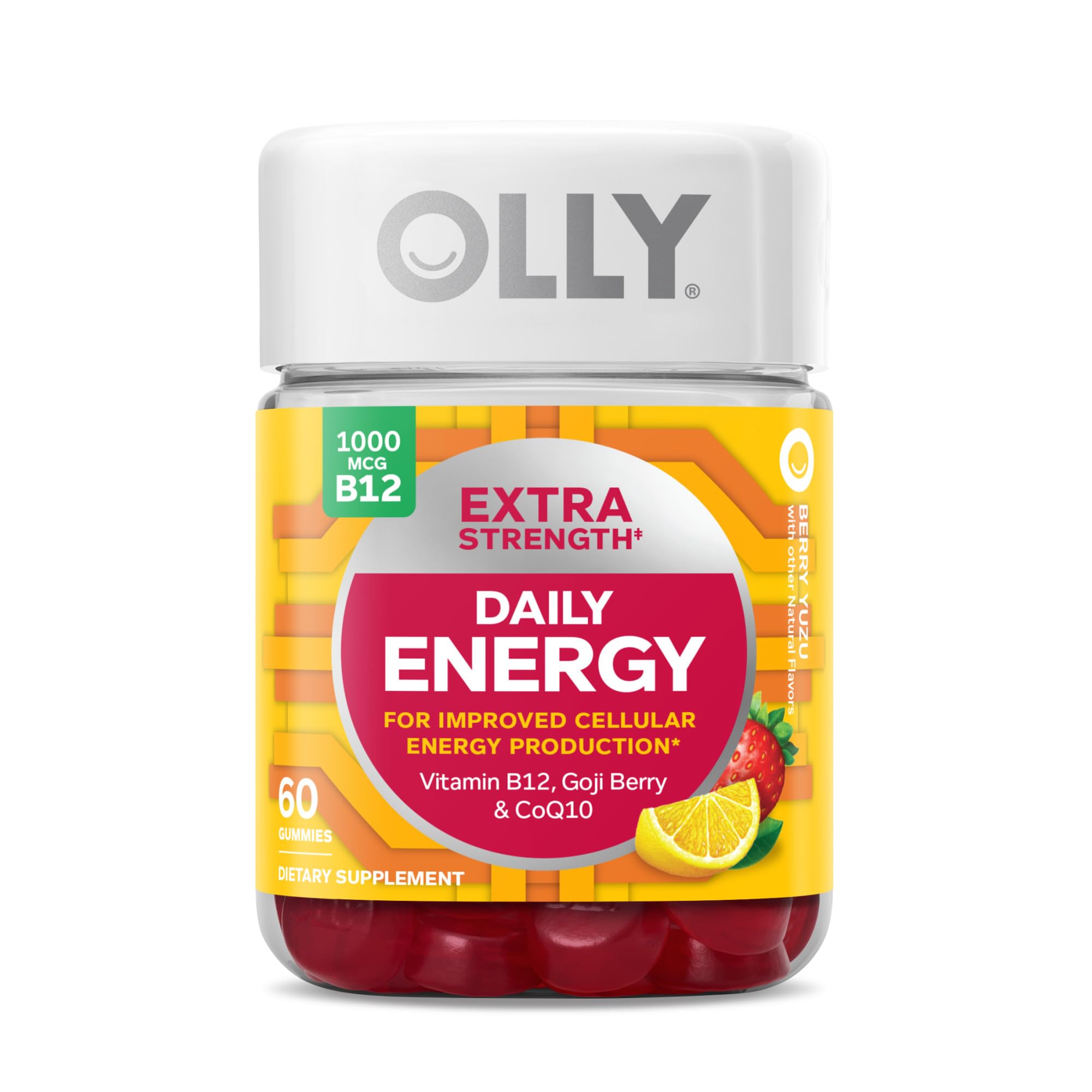 OLLY Extra Strength Daily Energy Gummy, Caffeine Free, 1000mcg Vitamin B12, CoQ10