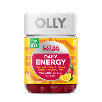 OLLY Extra Strength Daily Energy Gummy, Caffeine Free, 1000mcg Vitamin B12, CoQ10
