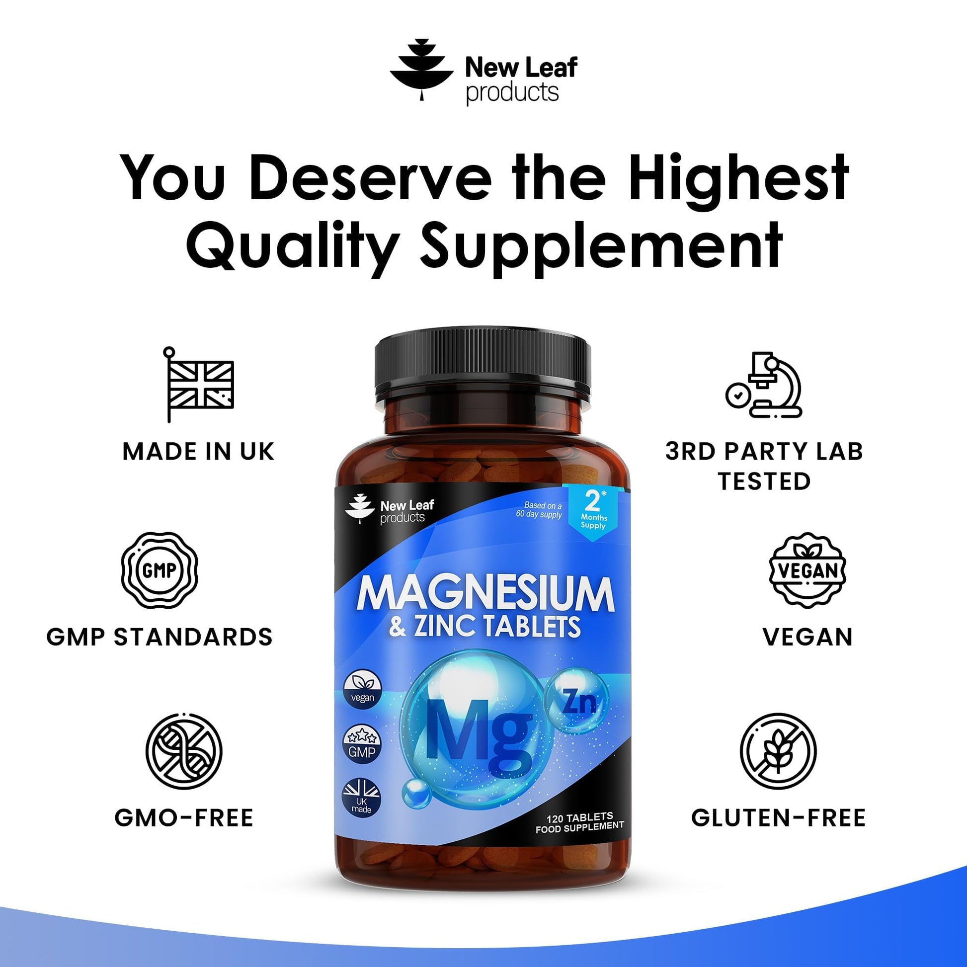 Magnesium Supplements 516mg With Zinc - 120 Magnesium Tablets Supports Muscle NEW LEAF PRODUCTS