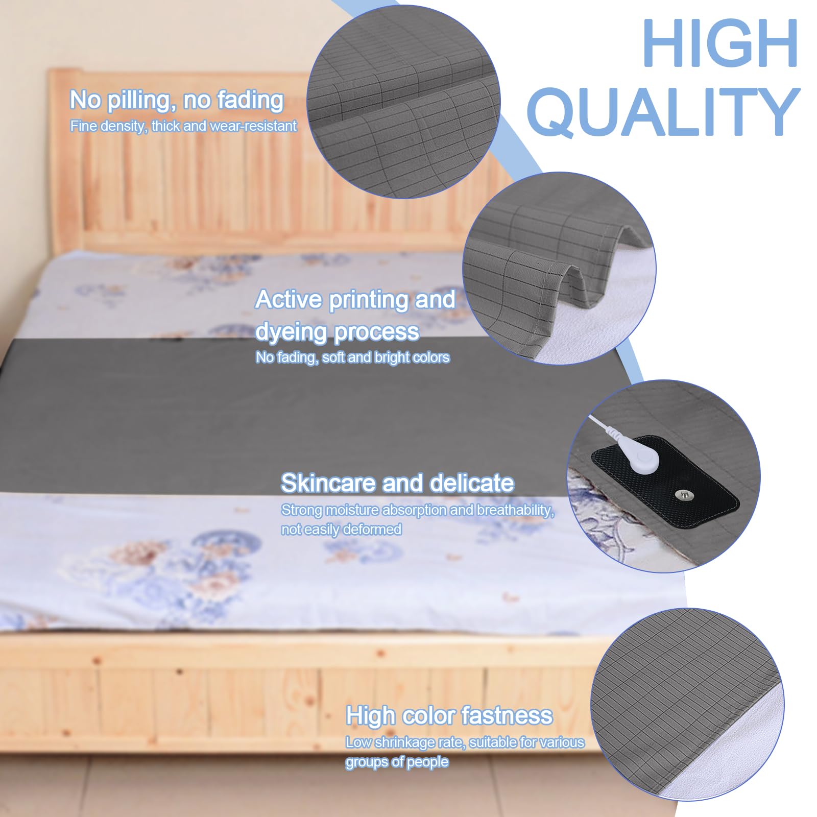 Grounding Mat for Bed, Grounding Sheets Blanket with Grounding Cord, Earthing Mat Grounding Pad Reaeng