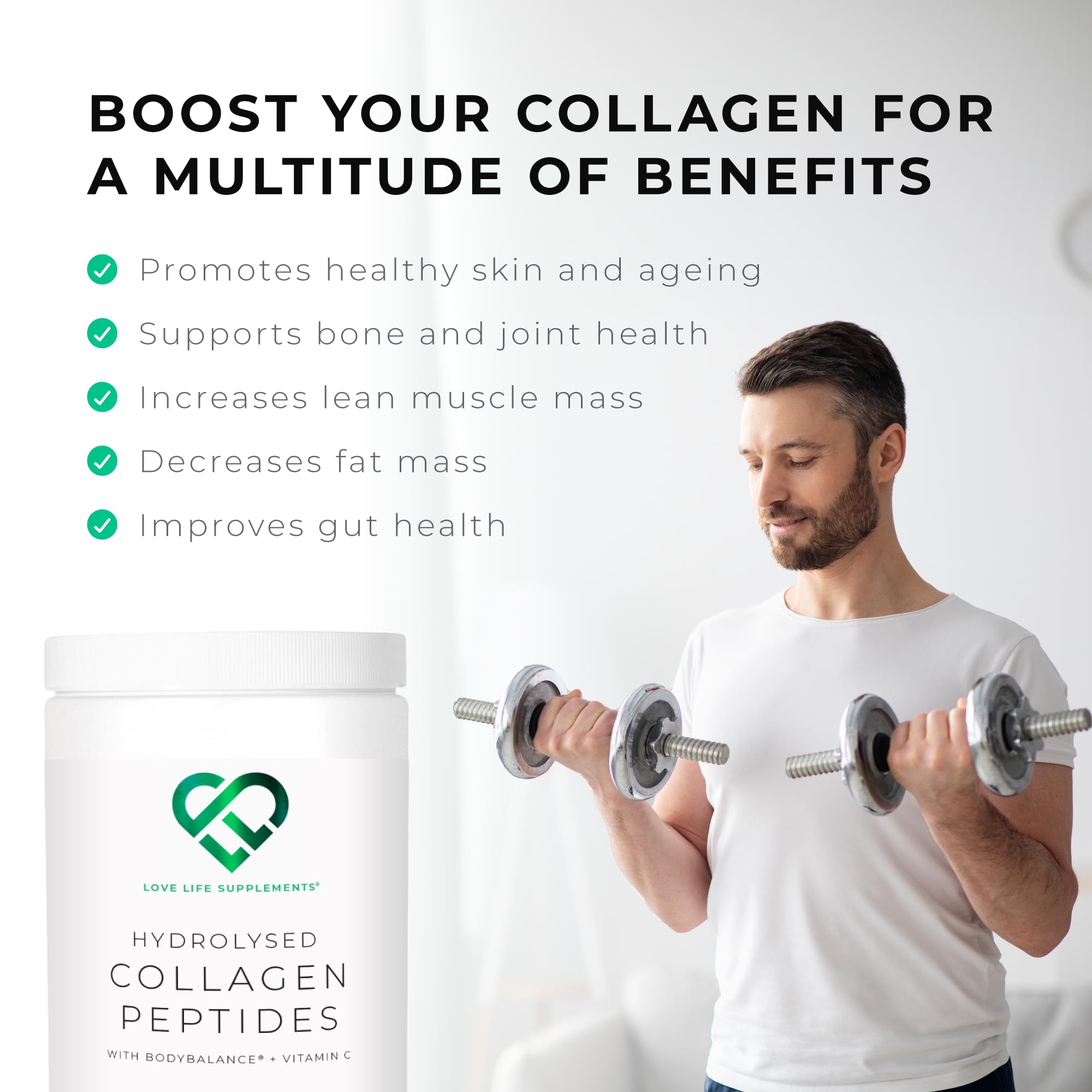 BODYBALANCE® Collagen Powder by LLS - Hydrolysed Bovine Collagen Peptides Types 1 & 3 with Vitamin C - Joint, Ligament LOVE LIFE SUPPLEMENTS