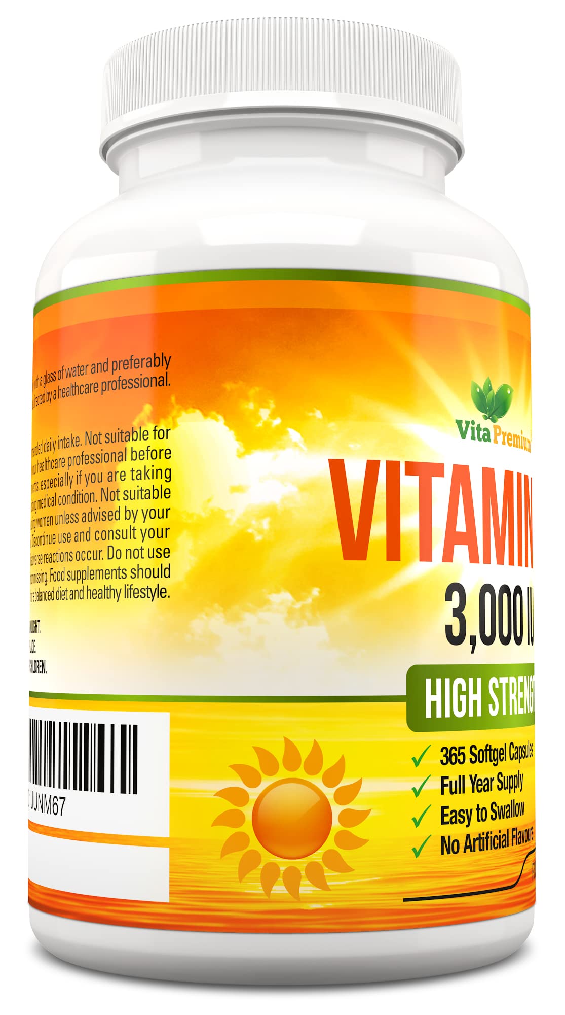 Vitamin D 3,000 IU, High Strength Vitamin D3 Supplement, 365 Easy to Swallow Softgels Vita Premium