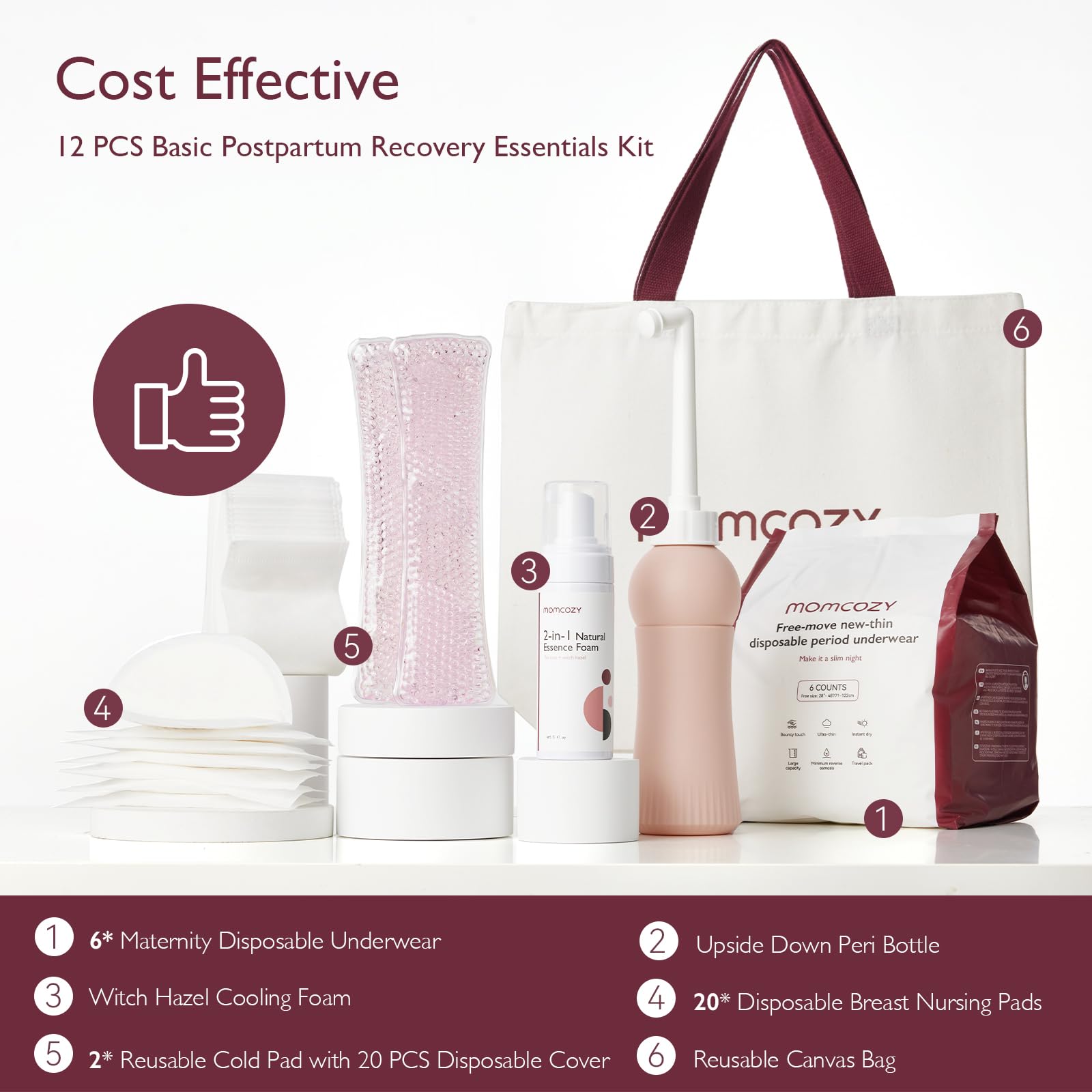 Momcozy Postpartum Recovery Essentials Kit, Labor Delivery Mom Care Kit, Self-Absorbent Disposable Momcozy