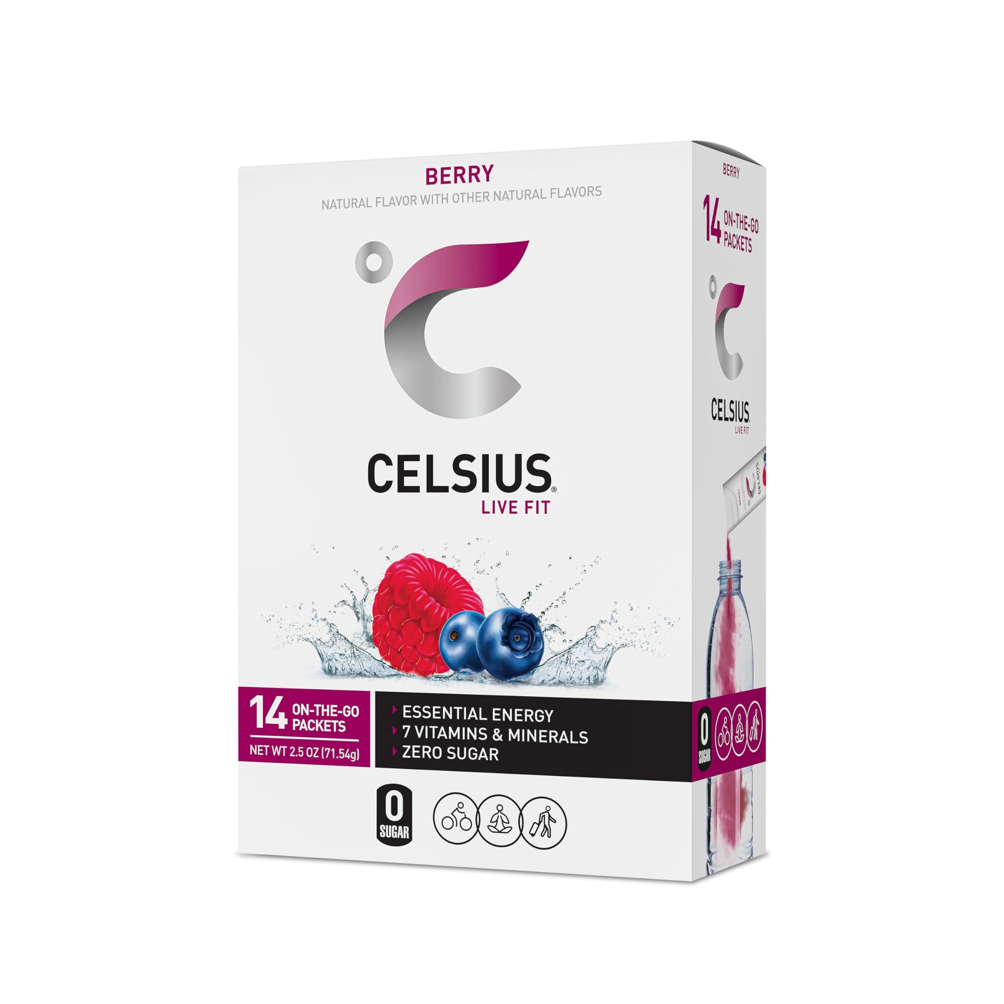 CELSIUS On-the-Go Powder Stick Packs, Zero Sugar (14 Sticks per Pack), Berry, 2.5 Ounce
