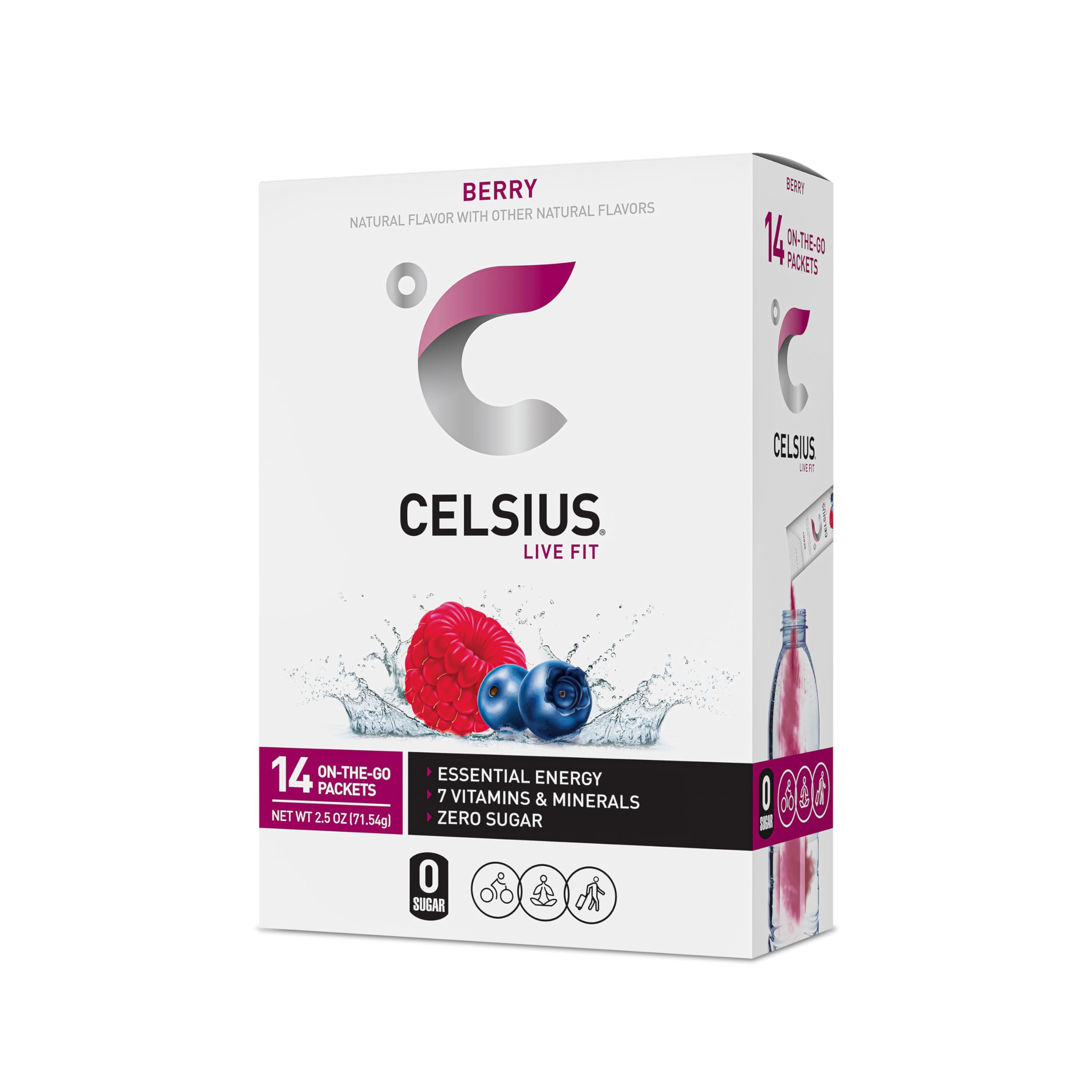 CELSIUS On-the-Go Powder Stick Packs, Zero Sugar (14 Sticks per Pack), Berry, 2.5 Ounce