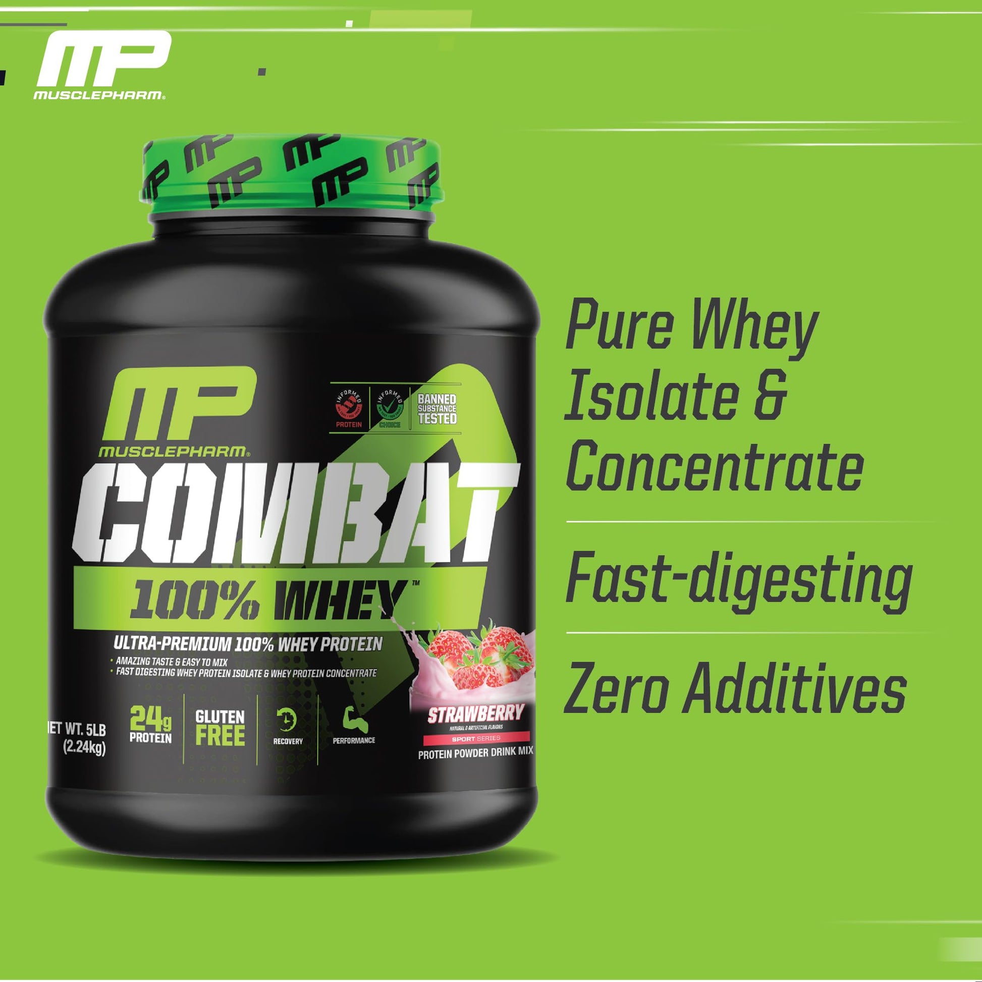 MusclePharm Combat 100% Whey Protein Powder, Strawberry Cream Flavor Muscle Pharm