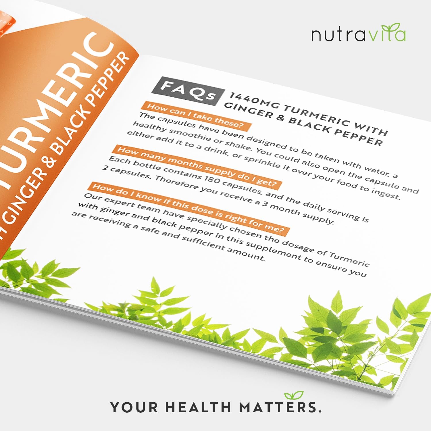 Organic Turmeric 1440mg (High Strength) with Black Pepper & Ginger - 180 Vegan Turmeric Nutravita