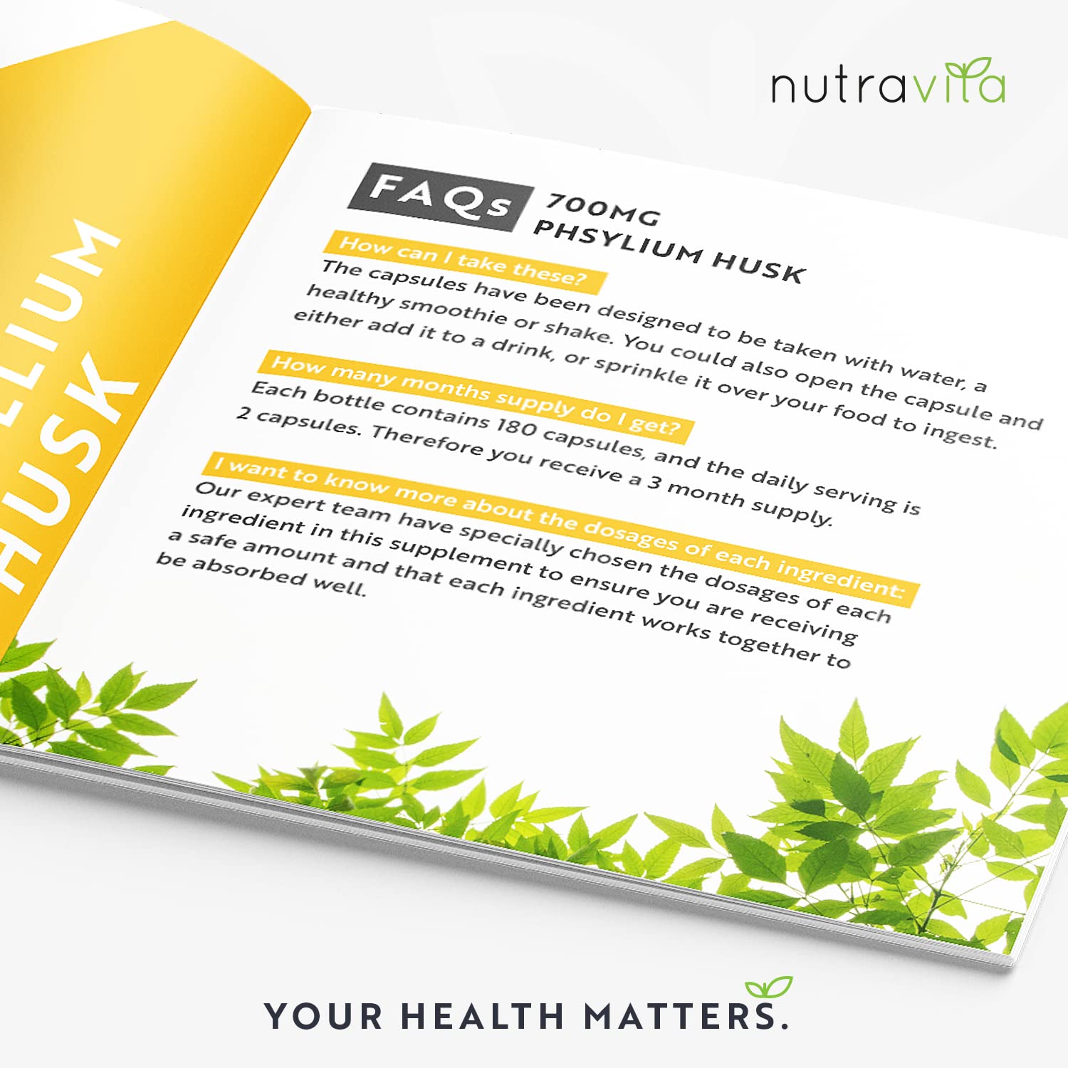 Psyllium Husks Fibre Supplement – 1400mg per Serving – Naturally High in Soluble Fibre Nutravita