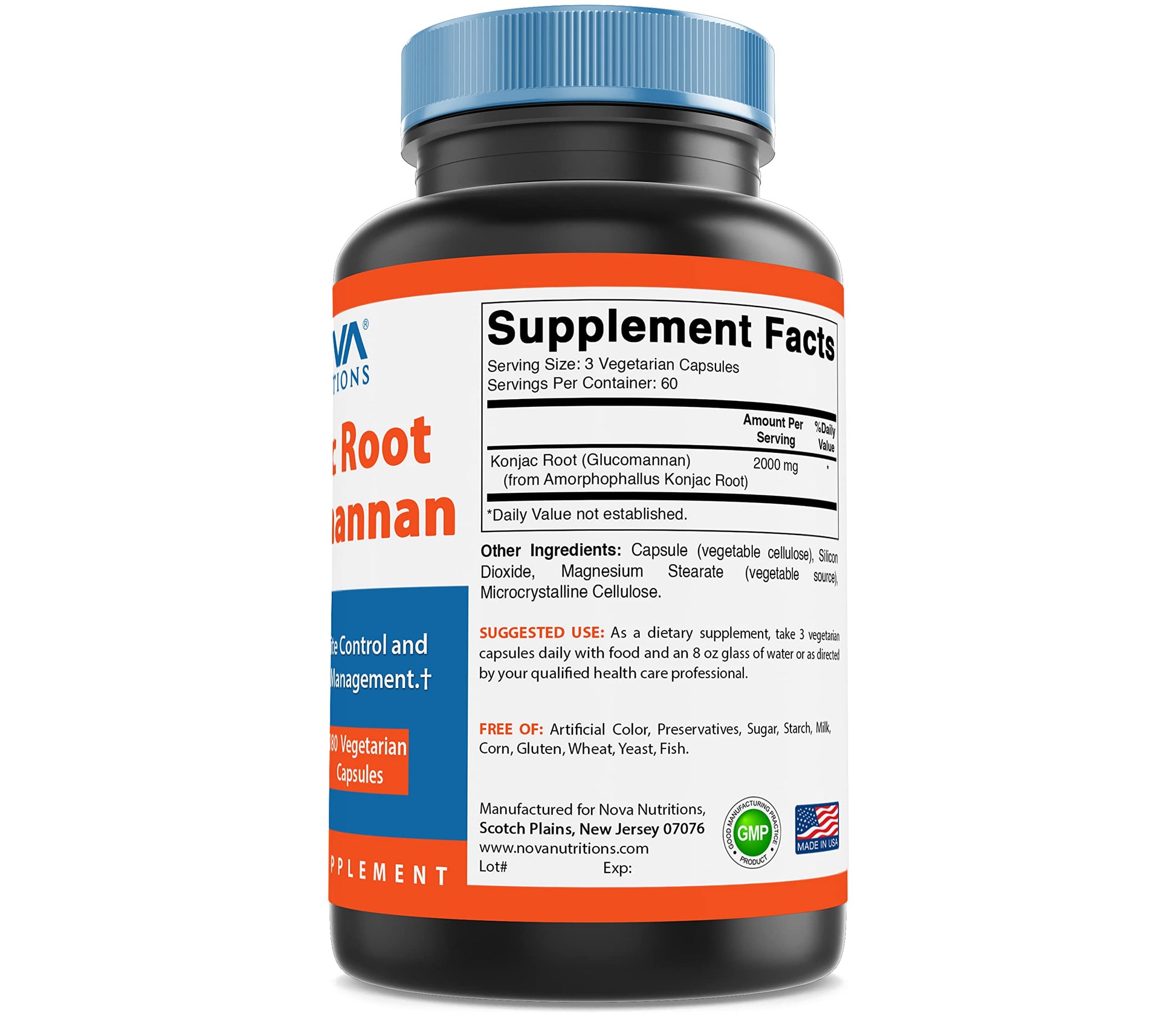 Nova Nutritions 2 Pack Konjac Root Glucomannan Capsules 2000 mg/Serving Veggie Caps Nova Nutritions