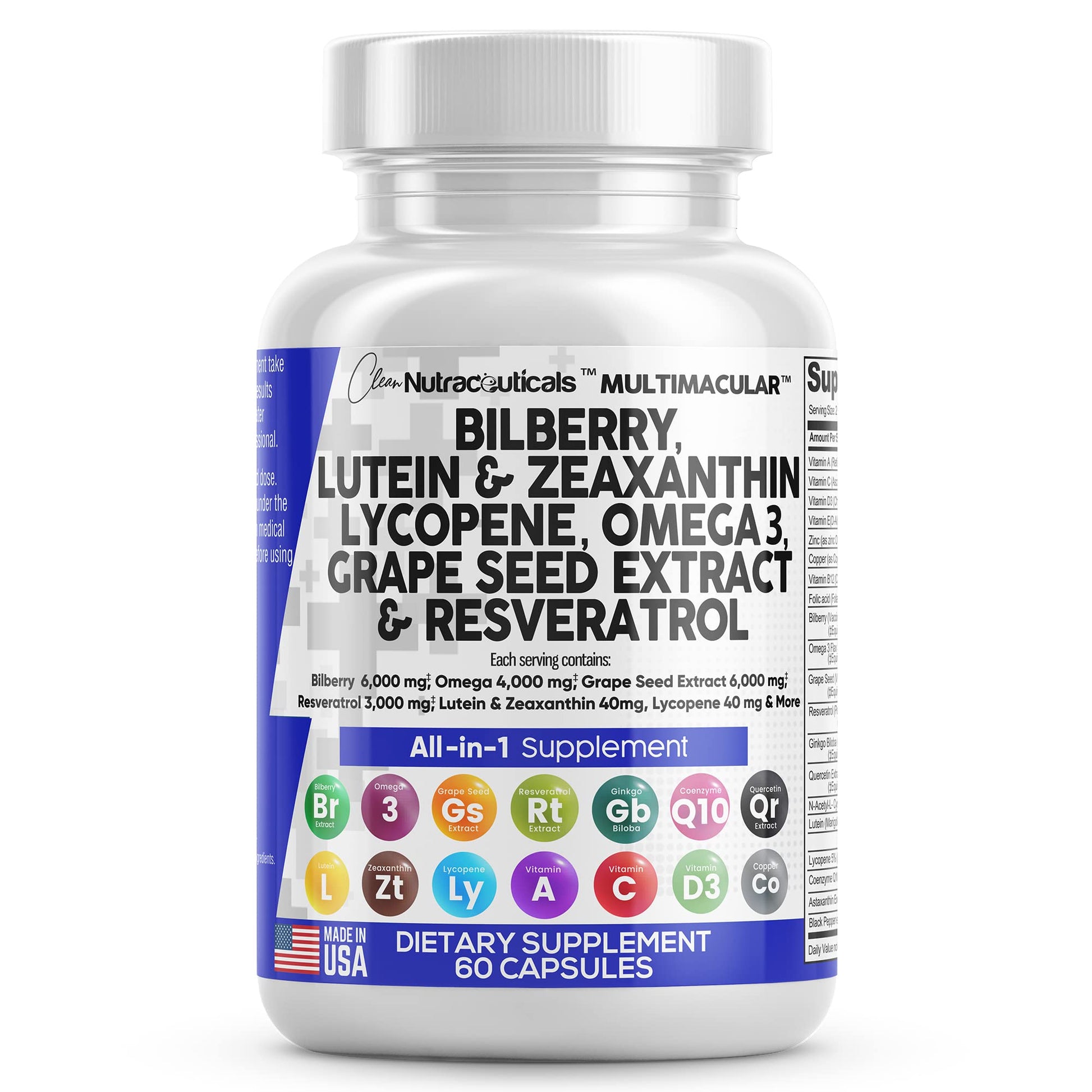 Eye Health Vitamins with Bilberry 6000mg Lutein & Zeaxanthin 40mg Lyco