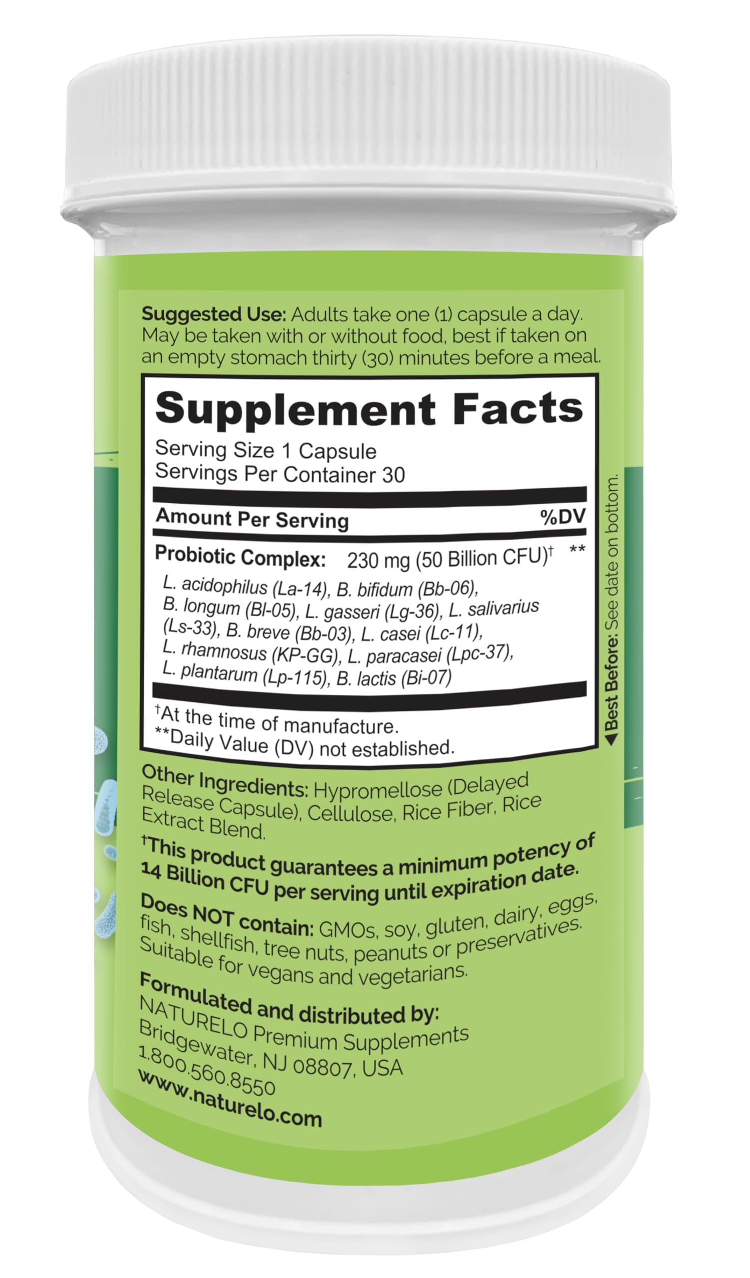 NATURELO Probiotic Supplement - 50 Billion CFU - 11 Strains - One Daily - Helps Support NATURELO