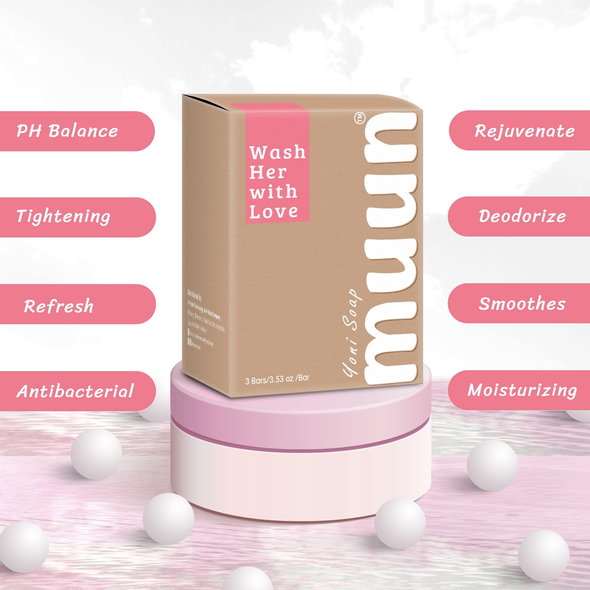 Muun Yoni Soap Bar - Pack 3 Ph Balance Probiotics & Natural Ingredients - Gentle Cleansing Formula Muun