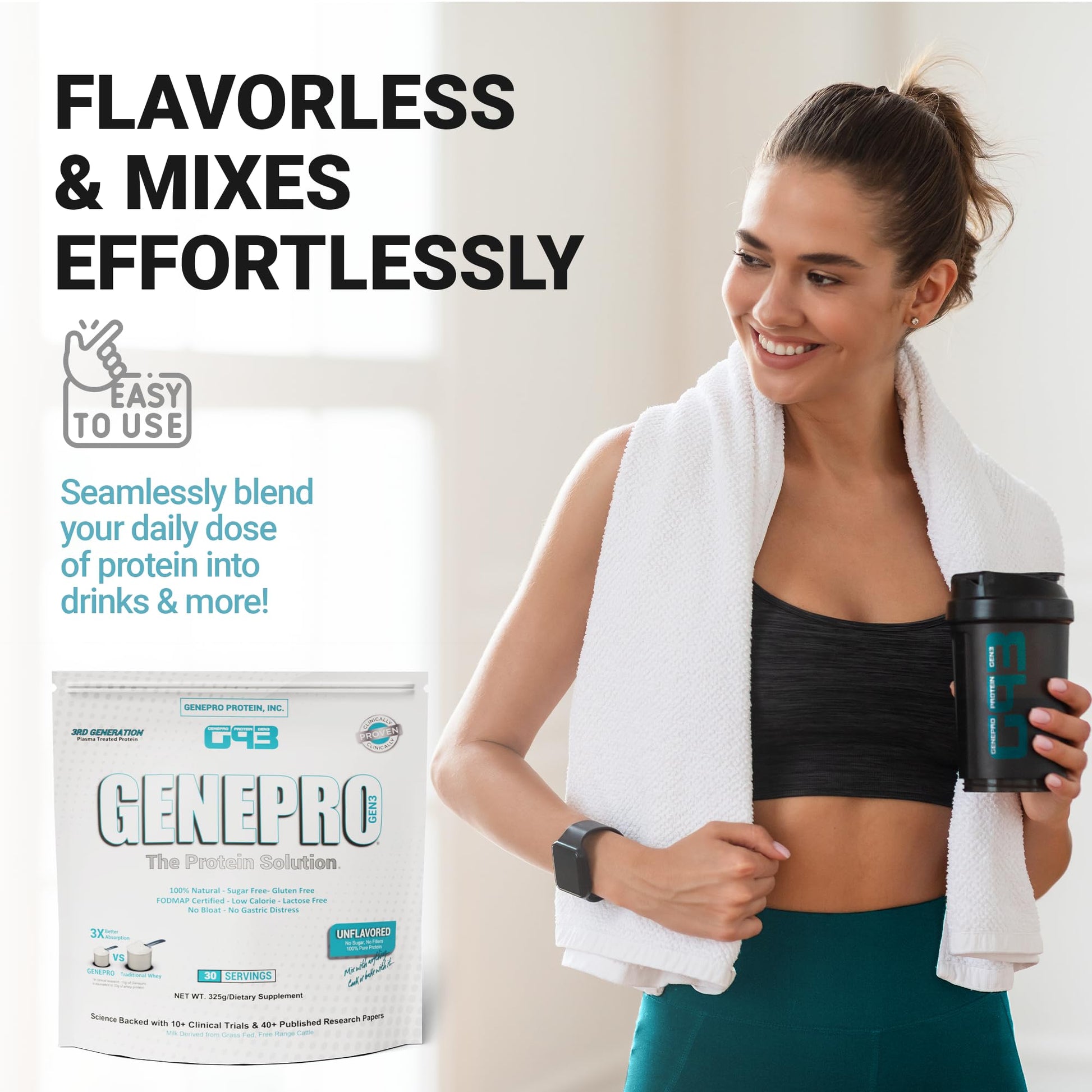 Genepro Unflavored Protein Powder - New Formula - Lactose-Free, Gluten-Free, & Non Genepro Gen. 3 The Protein Solution