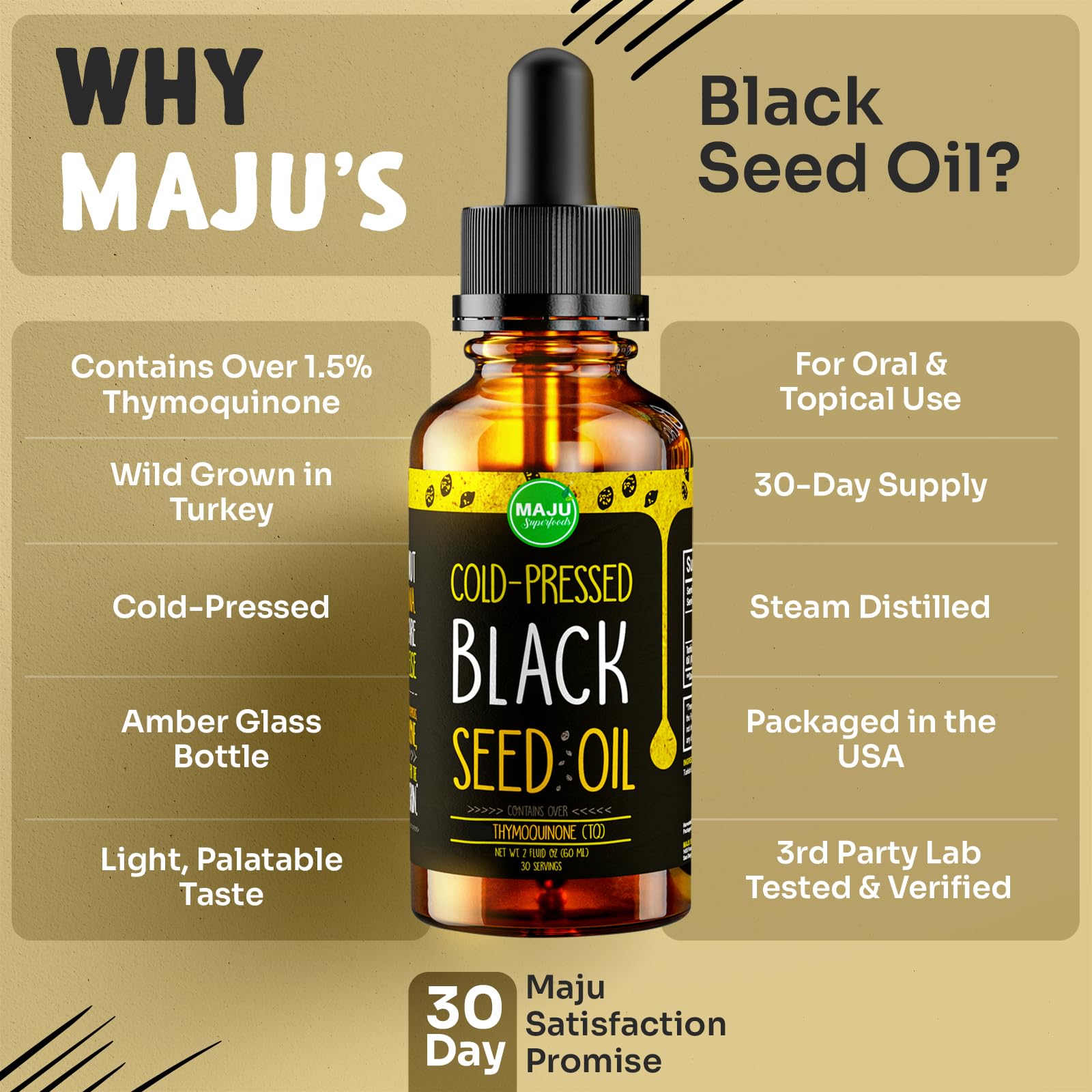 MAJU Black Seed Oil - 3 Times TQ, Cold-Pressed, Travel Size, 100% Turkish Black Cumin Maju Superfoods