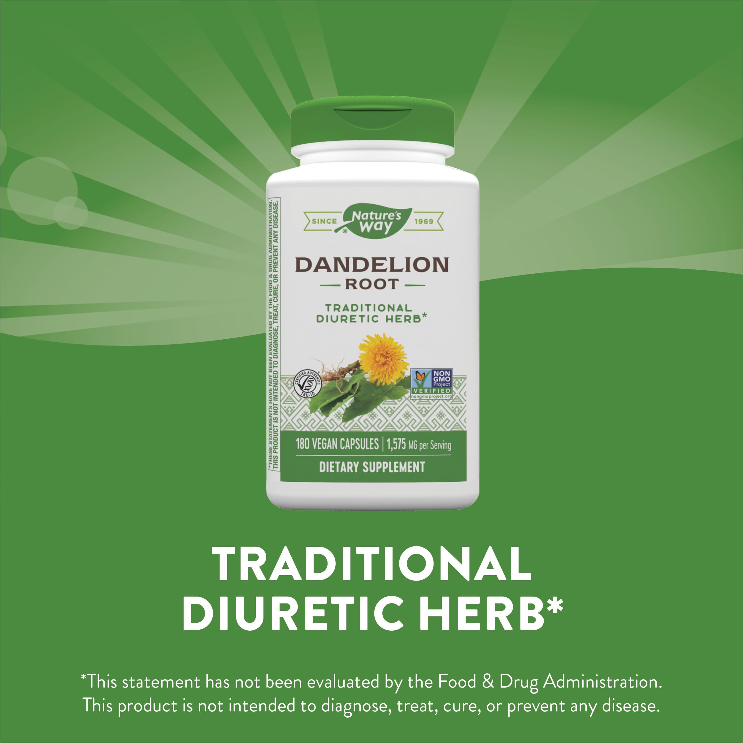 Nature's Way Dandelion Root Diuretic Herb* 525 mg per Capsule Non-GMO Nature's Way