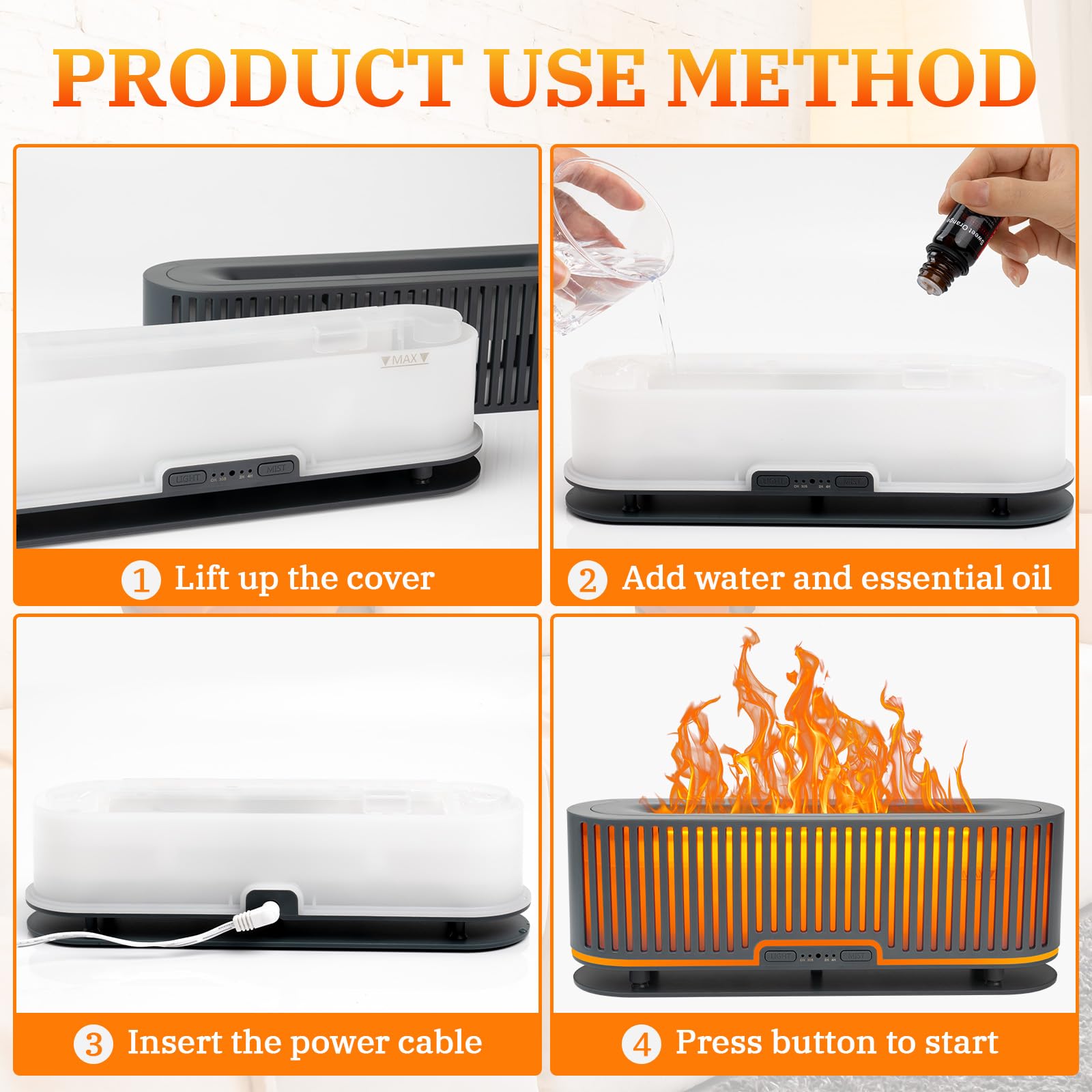 Comfynest Colorful Flame Fire Fireplace Diffuser with 6 Essential Oils Set, Ultrasonic 200ml Essential Oil Comfynest