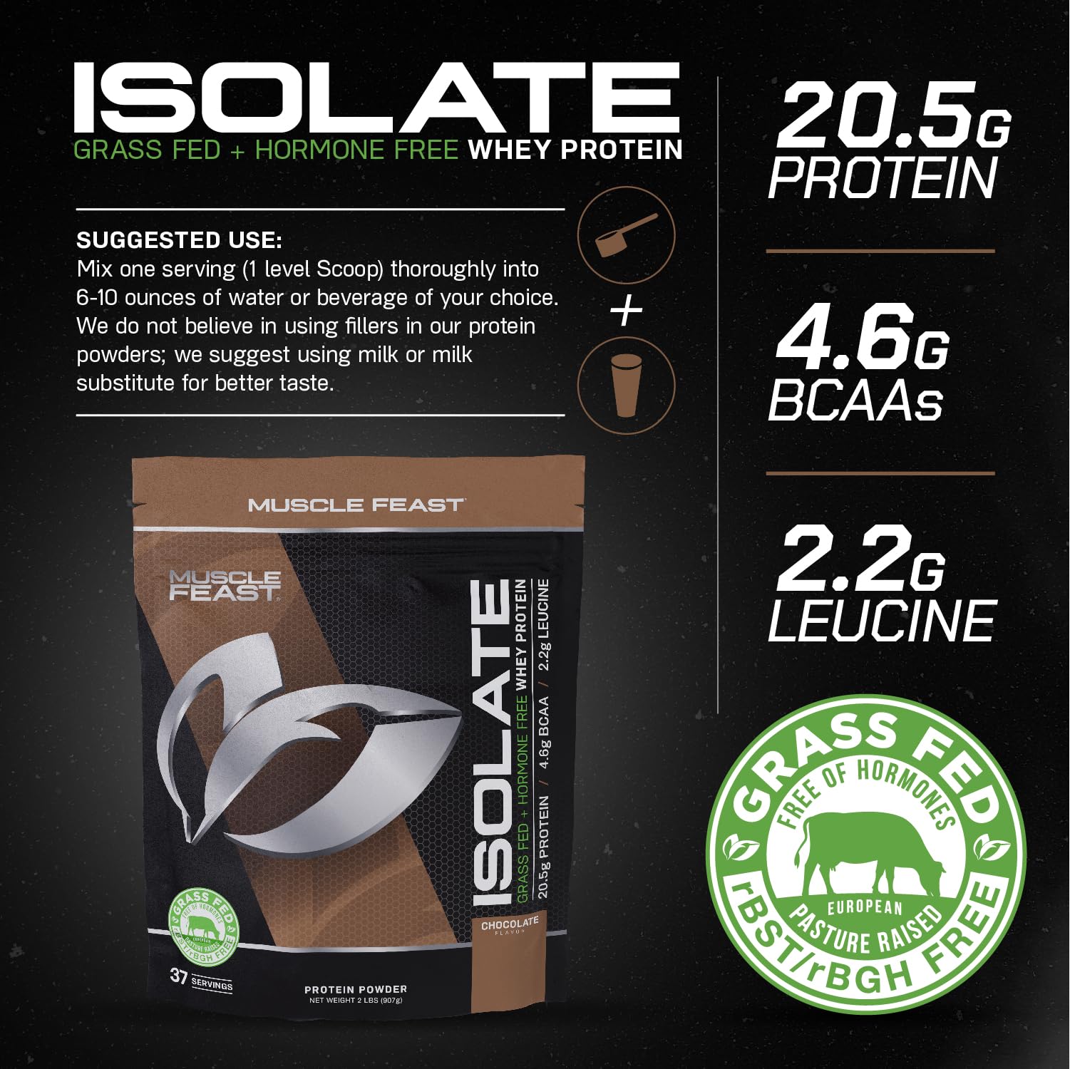 Muscle Feast Grass-Fed Whey Protein Isolate, All Natural Hormone Free Pasture Raised Muscle Feast