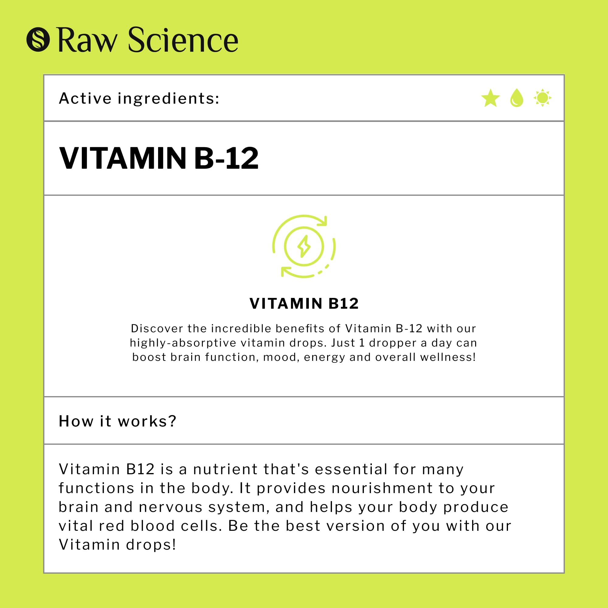 Vitamin B12 Liquid Drops Sublingual 5000mcg, Methyl & Methylcobalamin Supplements S RAW SCIENCE