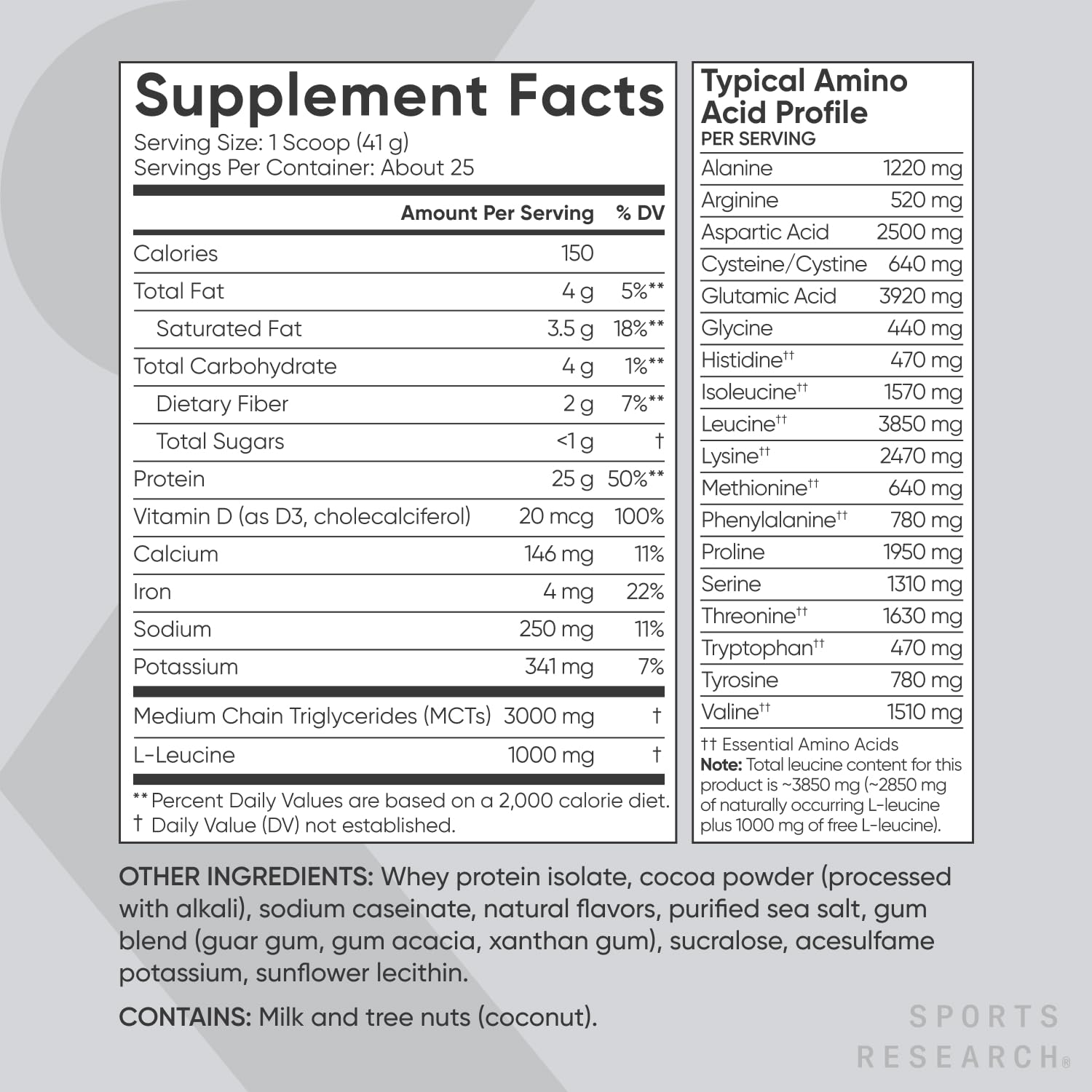 Sports Research Whey Protein Isolate - Sports Nutrition Protein Powder 25g per Serving Sports Research