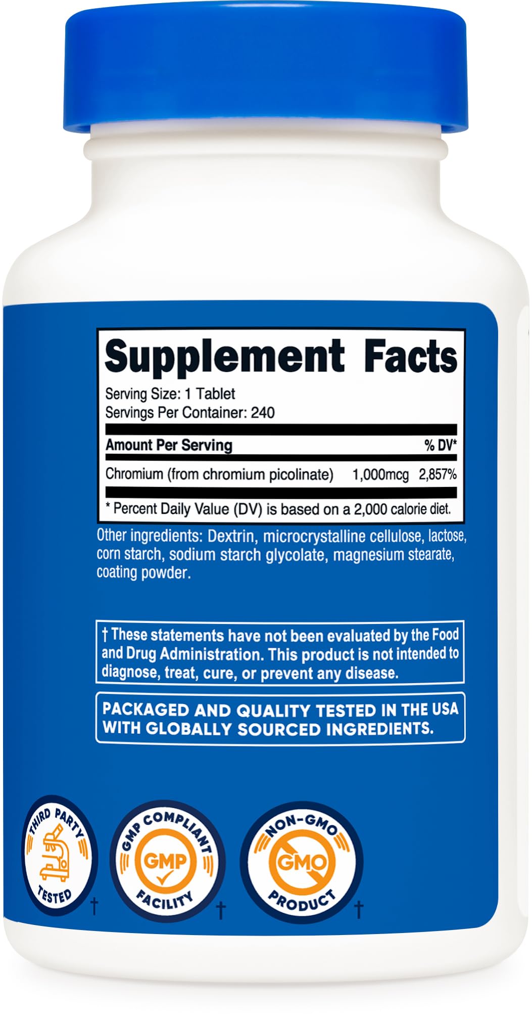 Nutricost Chromium 1000mcg, 240 Tablets - Gluten Free, Non-GMO Nutricost
