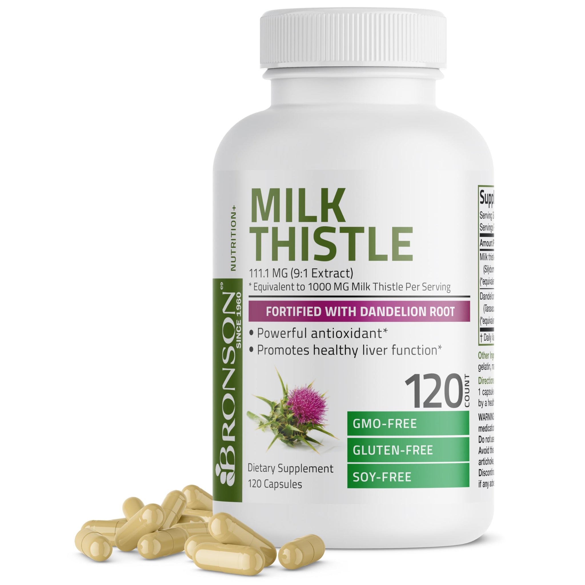 Bronson Milk Thistle Silymarin Marianum & Dandelion Root Liver Health Support