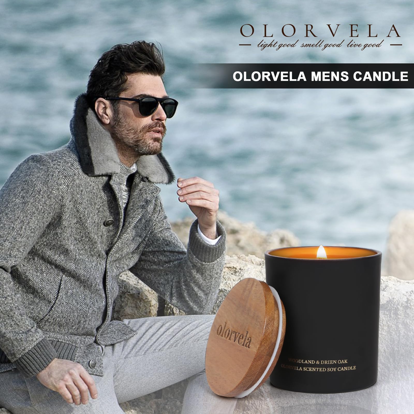 olorvela Candles for Men Wood Wicked Candles for Home Scented Mens Candle Aromatherapy 8oz olorvela