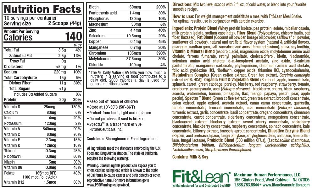 Fit & Lean Meal Shake, Fat Burning Meal Replacement, Protein, Fiber, Probiotics, Vanilla Fit & Lean