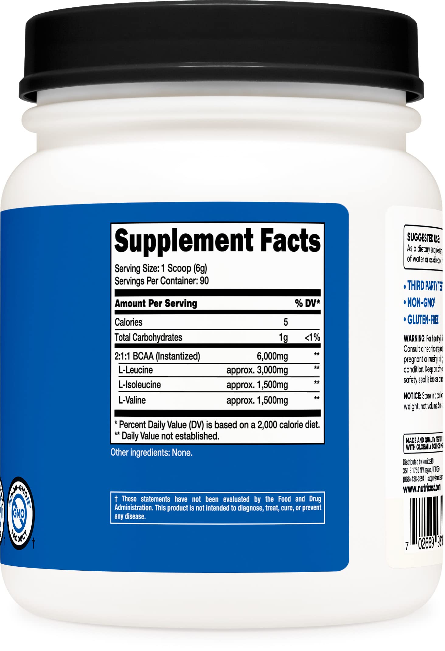 Nutricost BCAA Powder 2:1:1 (Unflavored, 90 Servings) - Branched Chain Amino Acids Nutricost