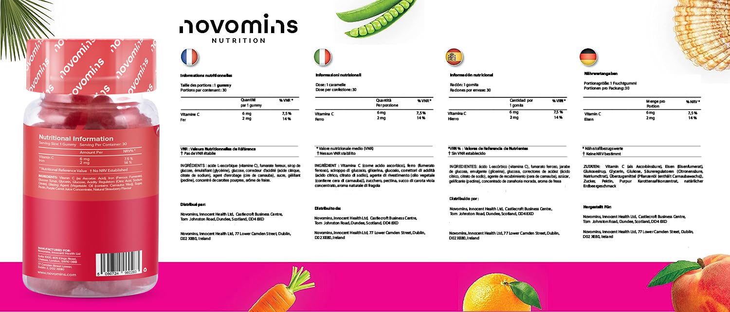 Kids Iron Gummies – Iron Supplement for Kids – Energy & Immune System – Vegan novomins