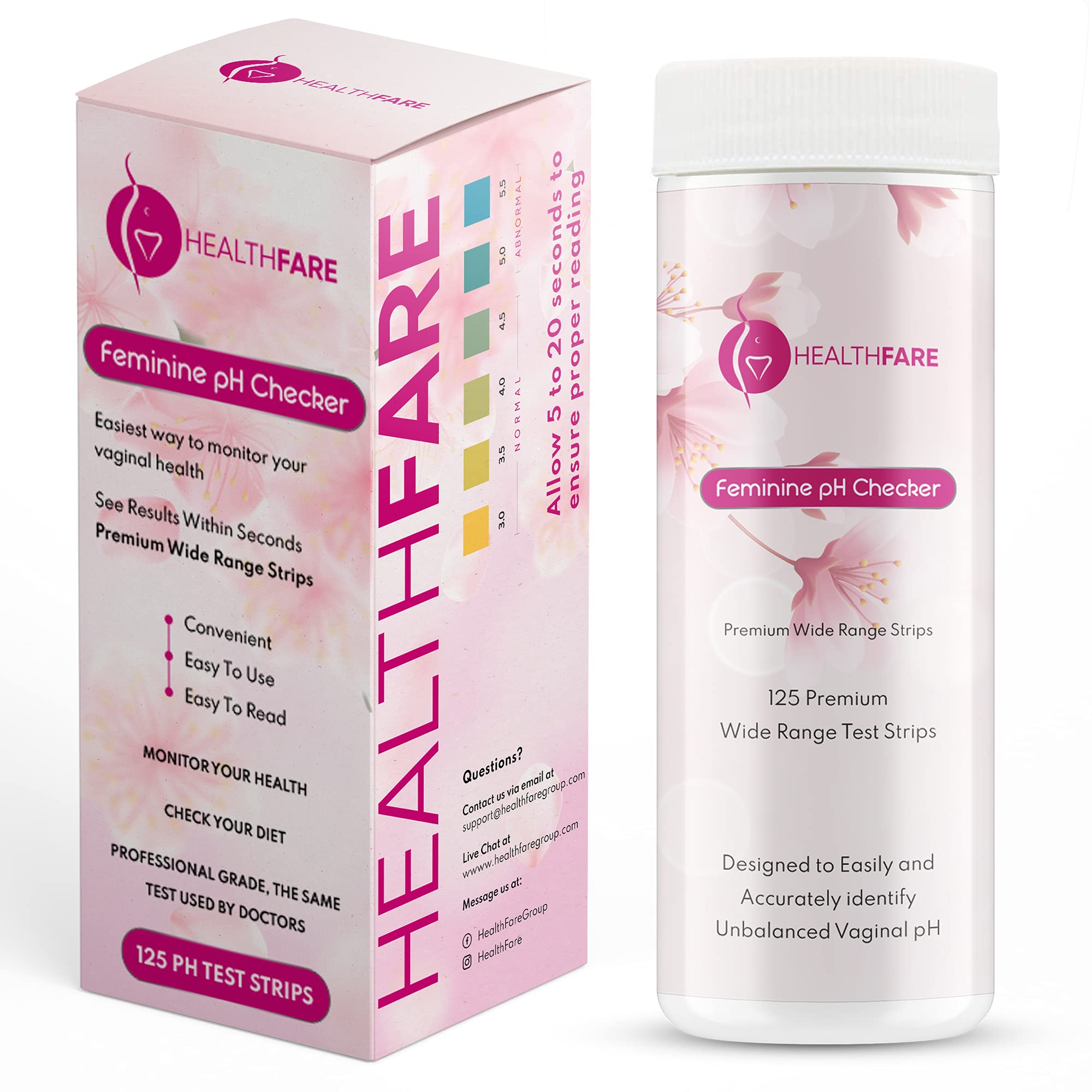 Healthfare Feminine pH Checker Test Strips to Monitor Intimate Health, Balance pH Level 3.0-5.5