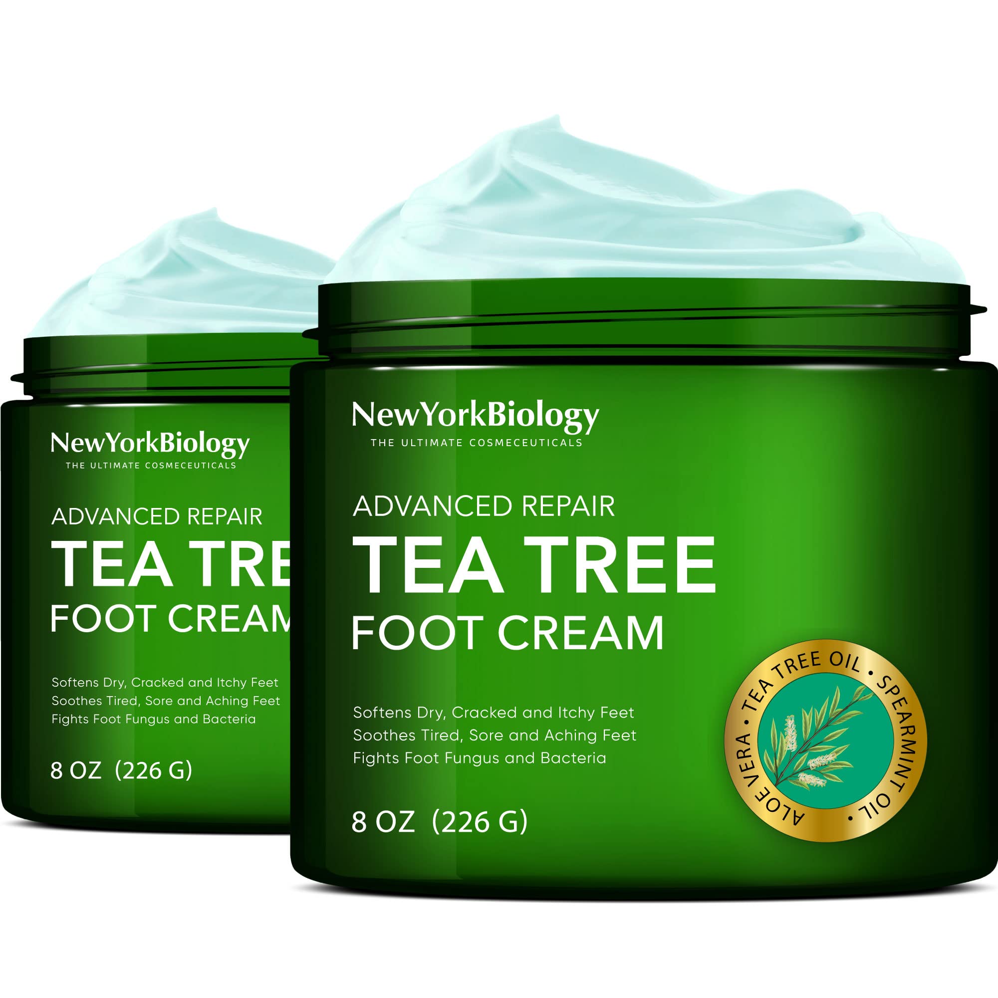 New York Biology Tea Tree Oil Foot Cream for Dry Cracked Feet, Athletes Foot, Nail Fungus