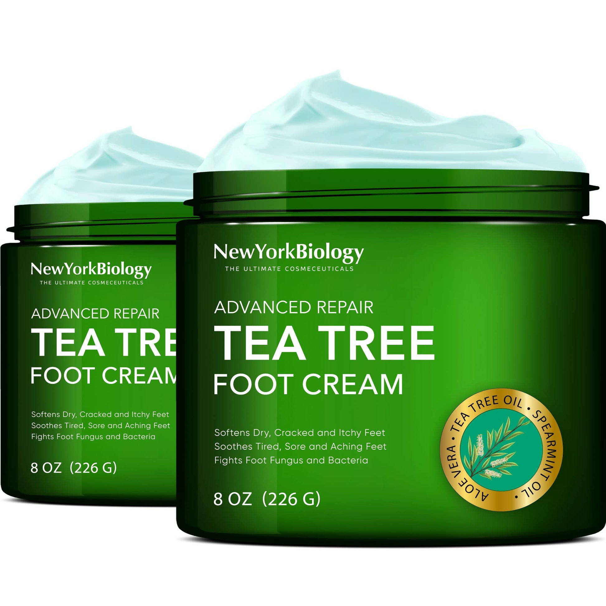New York Biology Tea Tree Oil Foot Cream for Dry Cracked Feet, Athletes Foot, Nail Fungus