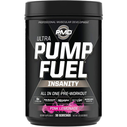 PMD Sports Ultra Pump Fuel Insanity - Pre Workout – Pink Lemonade (30 Servings) Sports Omega Cuts Elite Thermogenic Fat Burner (90 Softgels)