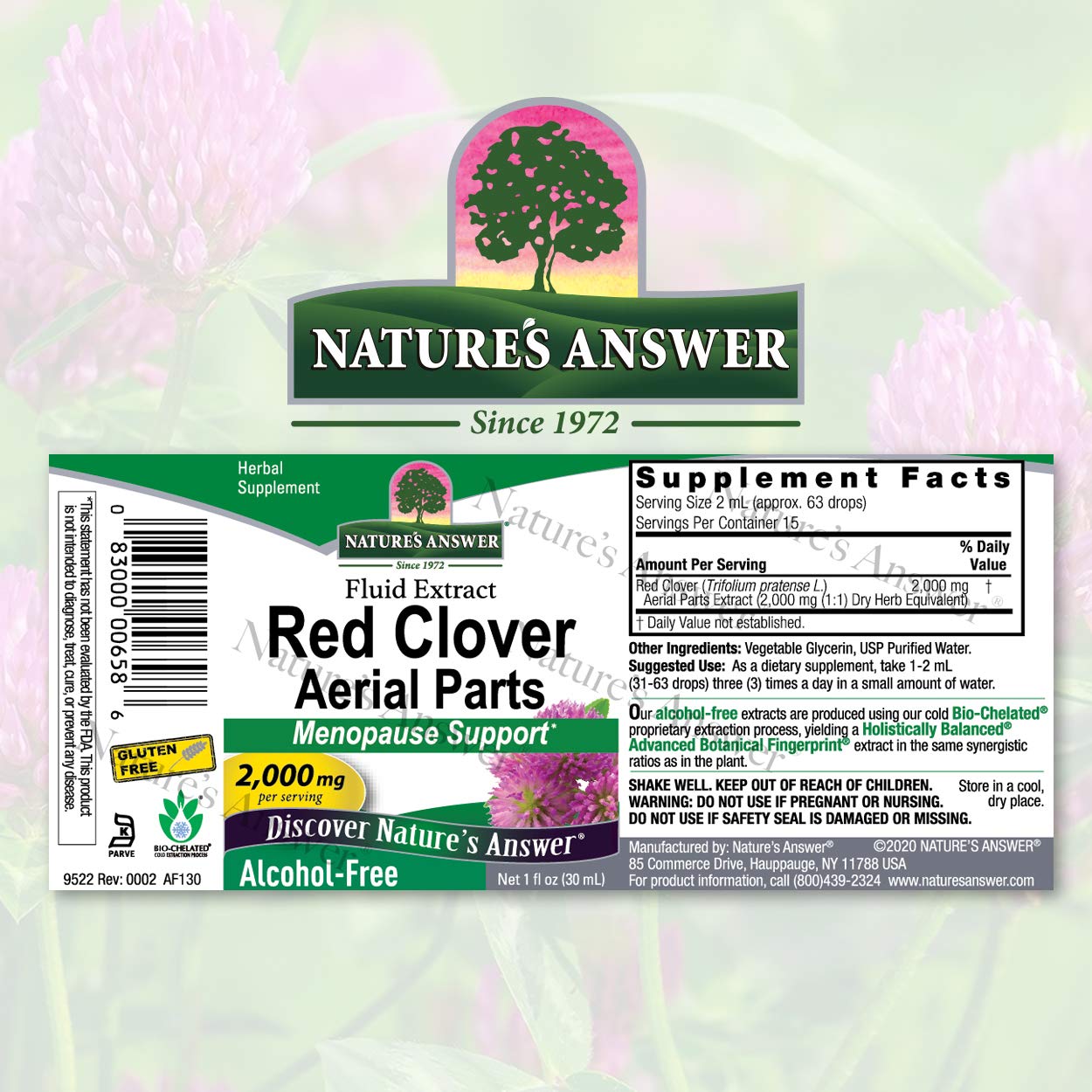 Nature's Answer Red Clover Extract Supplement Alcohol Free 1 Oz (Pack of 4) | Natural Mood Support Nature's Answer