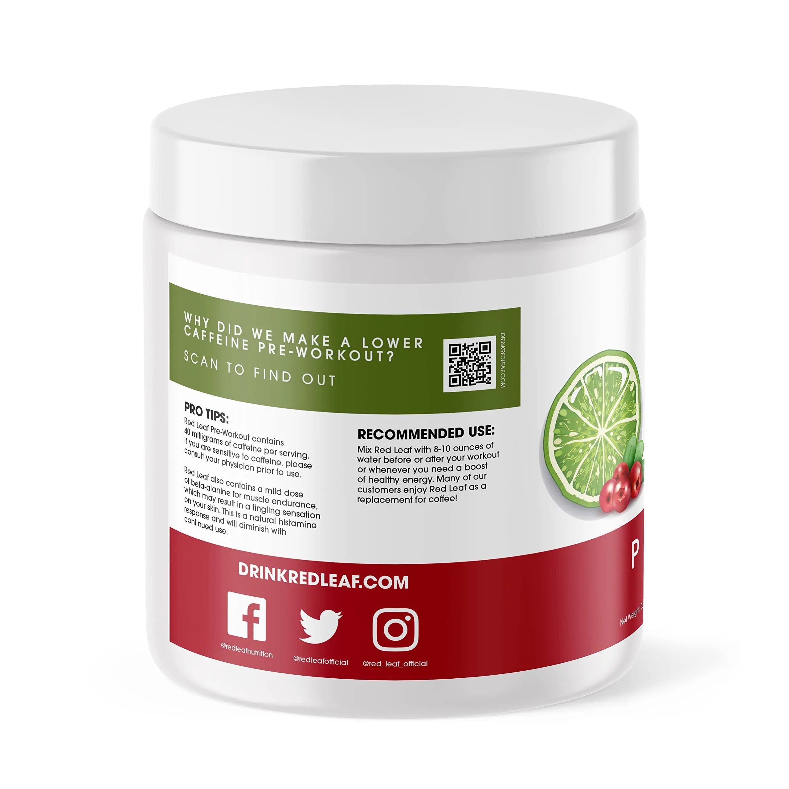 Red Leaf Pre Workout Energizer Powder, BCAA's, Beta-Alanine, Amino Acids and Green Tea Red Leaf
