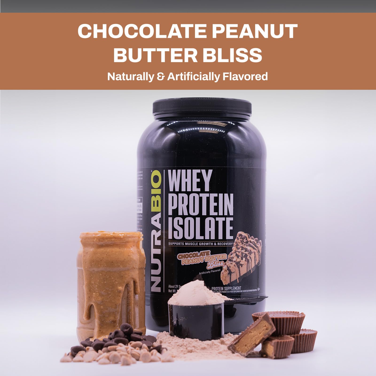 NutraBio Whey Protein Isolate Supplement – 25g of Protein Per Scoop with Complete NutraBio