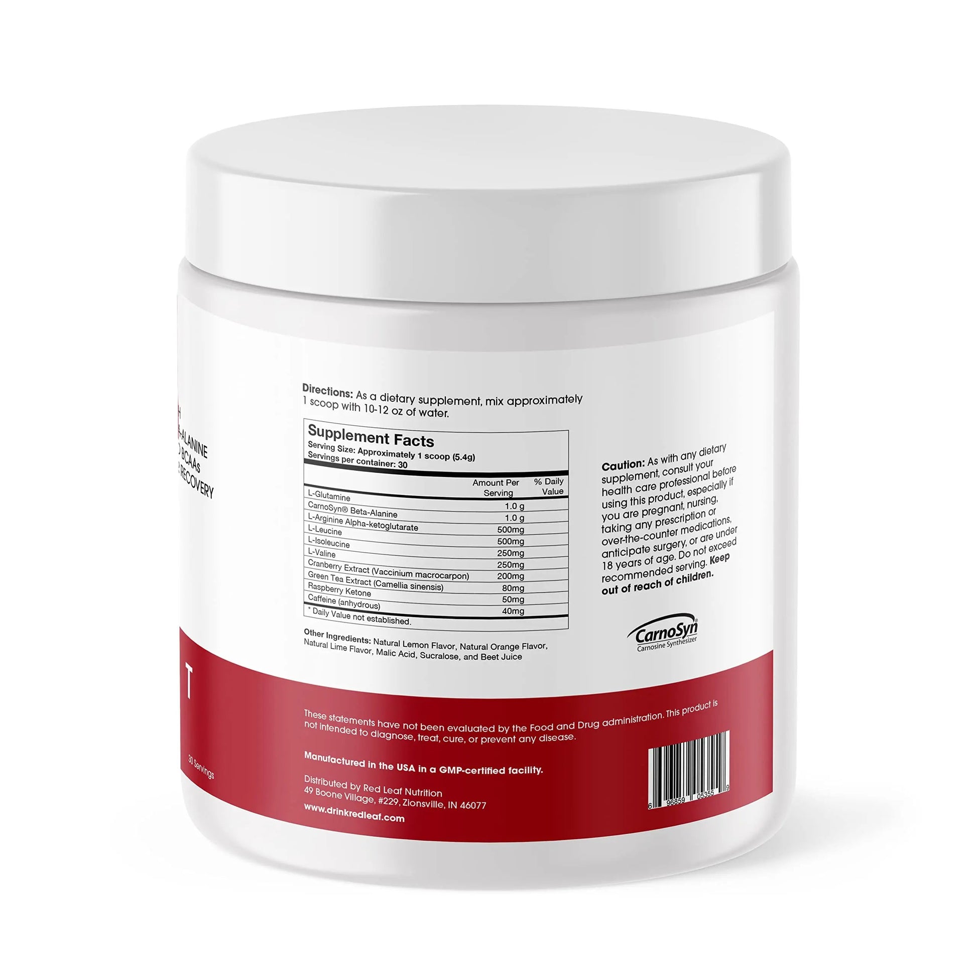 Red Leaf Pre Workout Energizer Powder, BCAA's, Beta-Alanine, Amino Acids and Green Tea Red Leaf