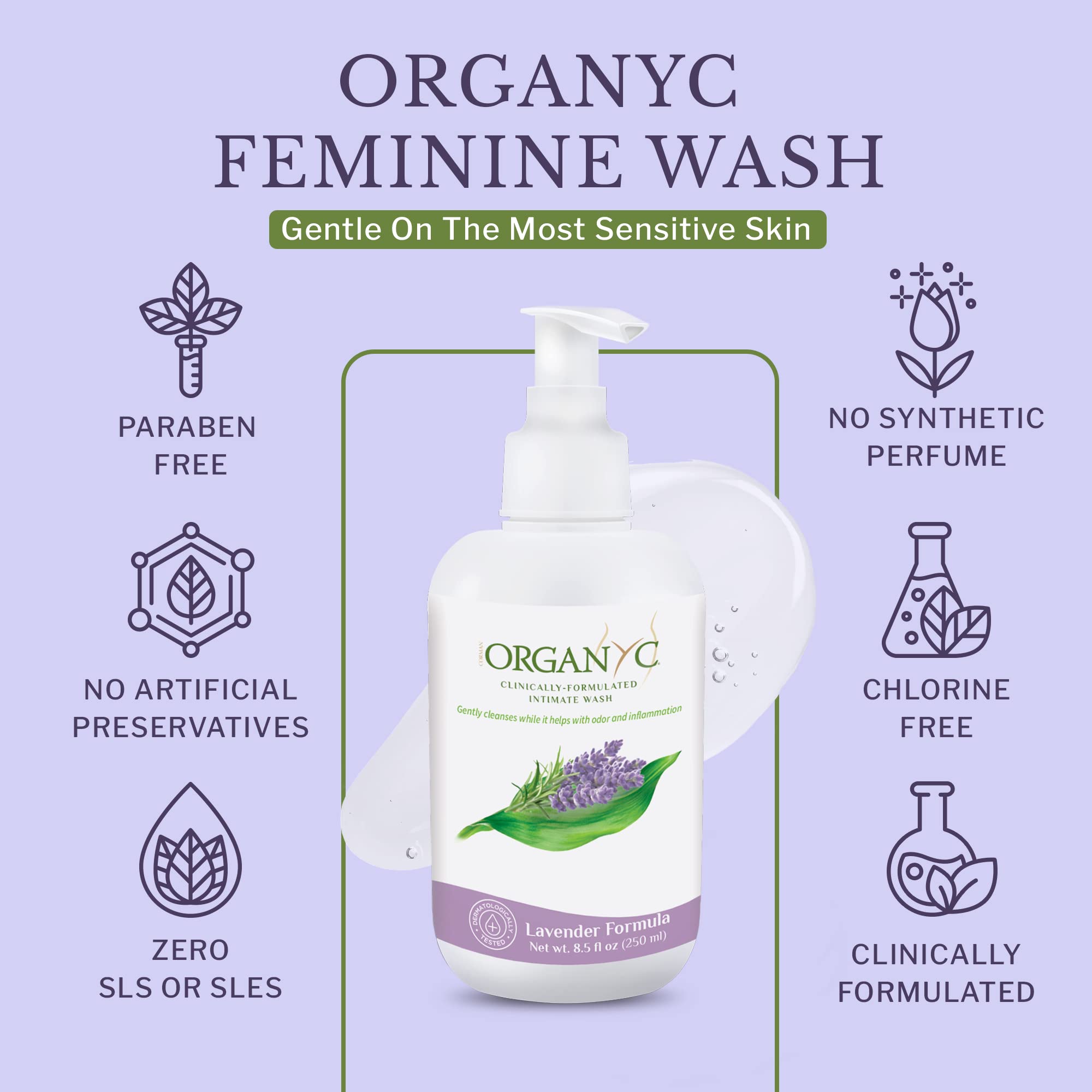 Organic Intimate Wash with Lavender Essential Oils & Flower Extracts, Gentle Cleansing Feminine Organyc